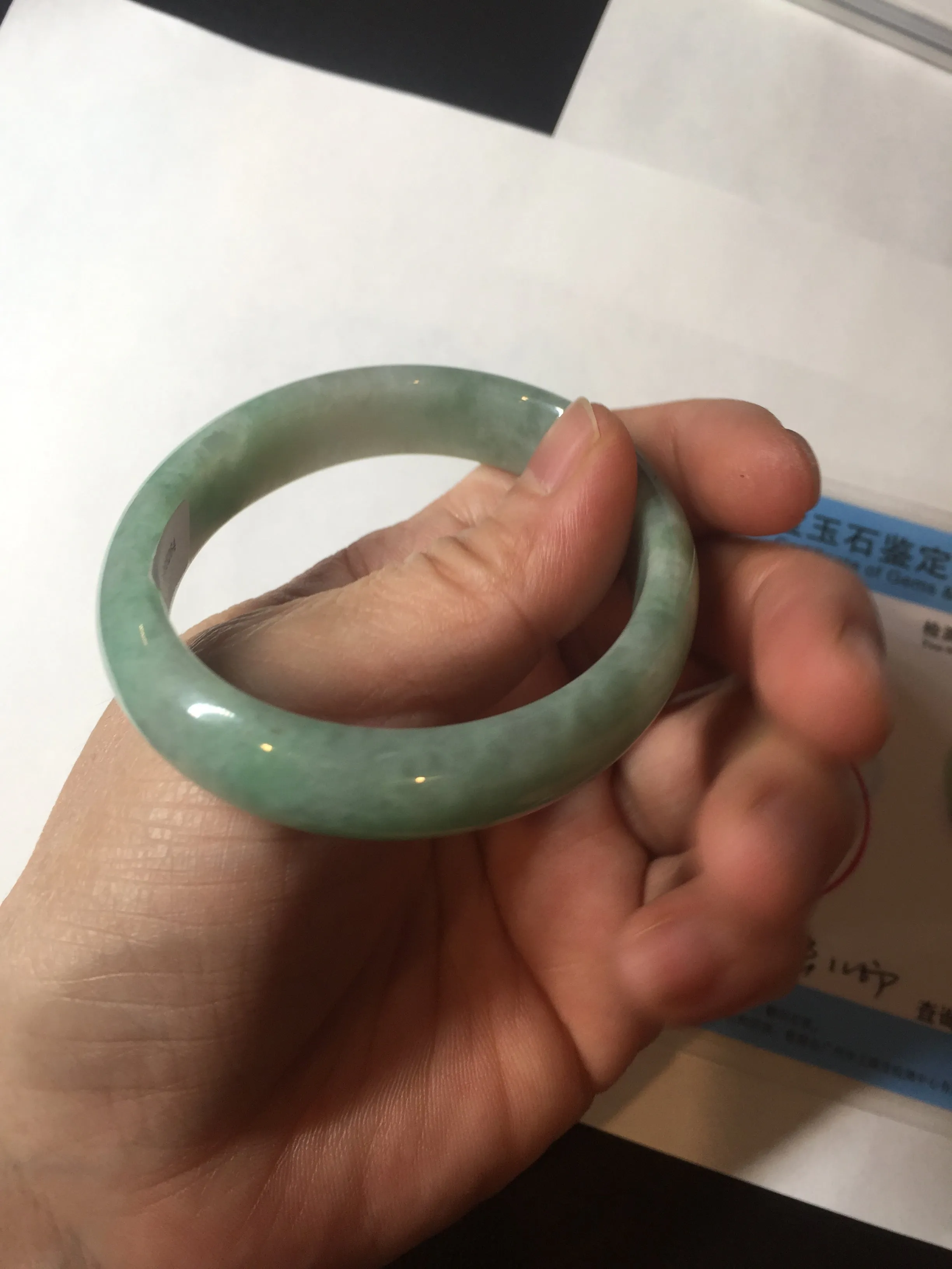 49mm Certified Type A 100% Natural apple green oval Jadeite Jade bangle BL53-326