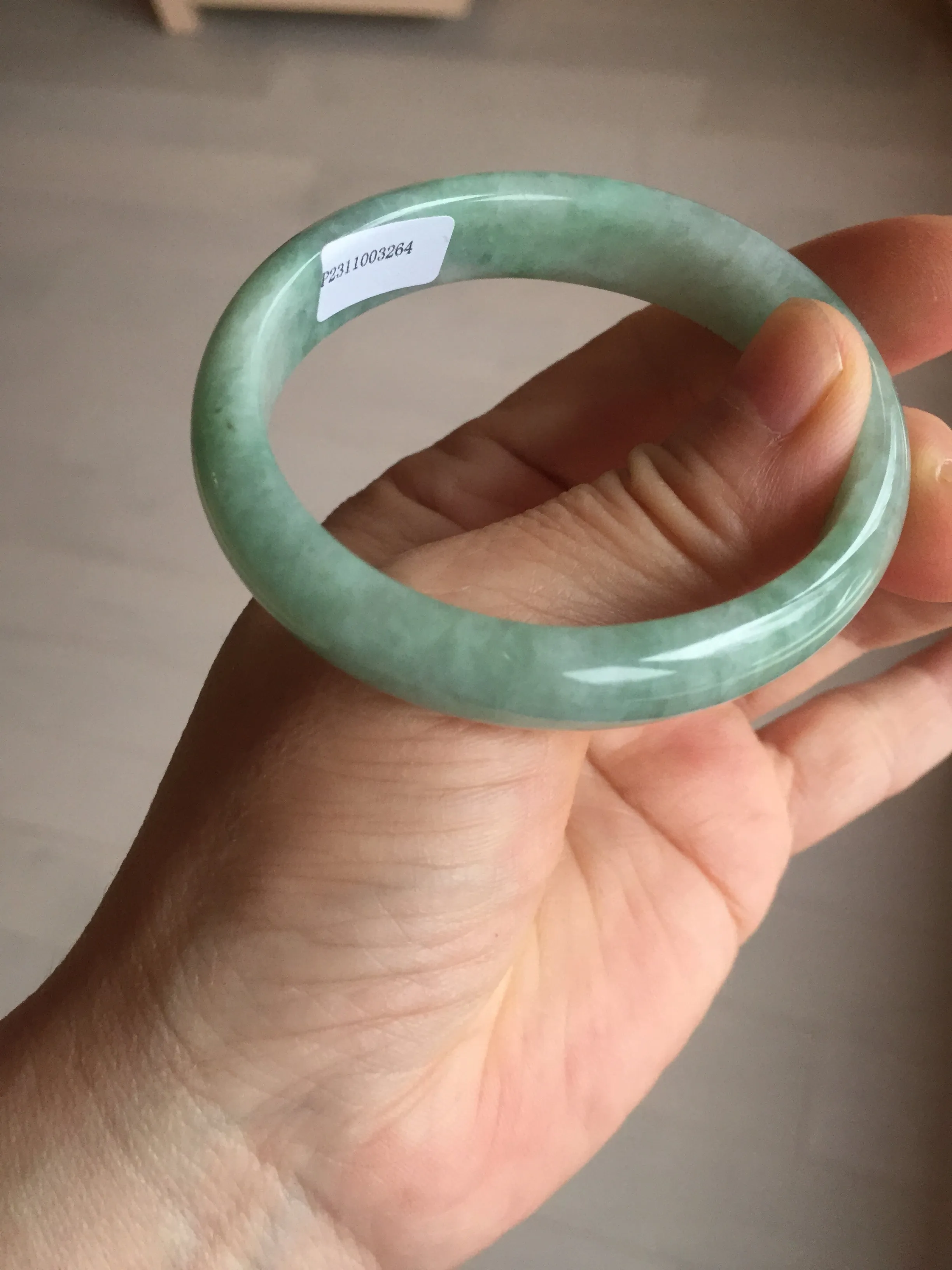 49mm Certified Type A 100% Natural apple green oval Jadeite Jade bangle BL53-326