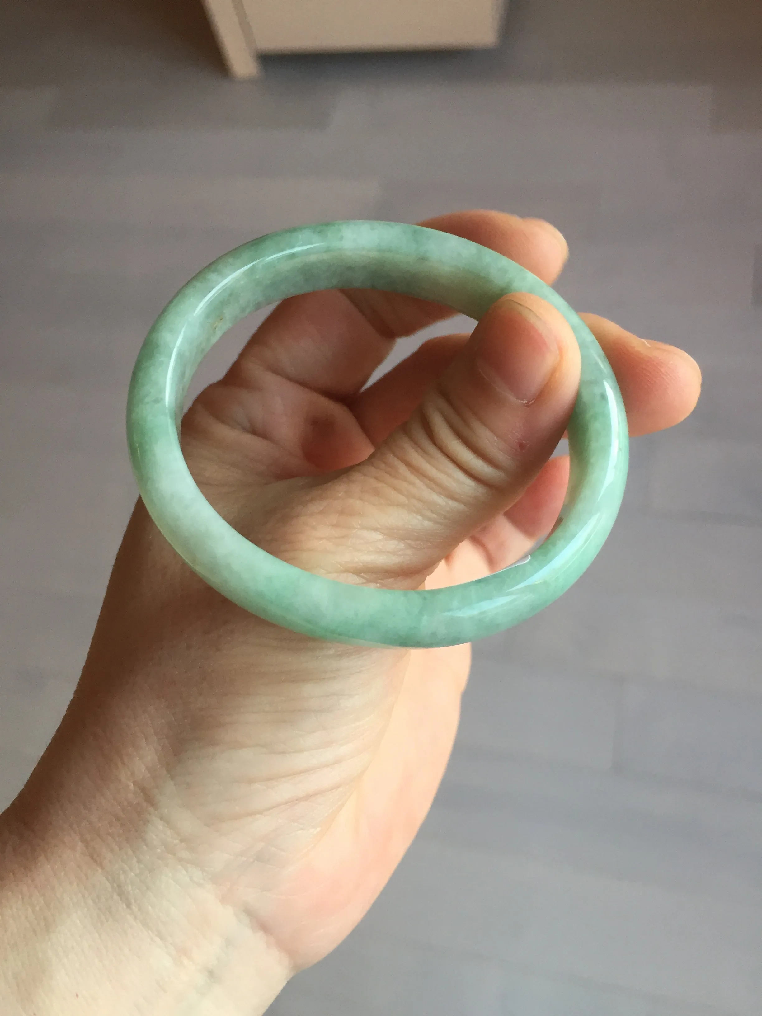 49mm Certified Type A 100% Natural apple green oval Jadeite Jade bangle BL53-326