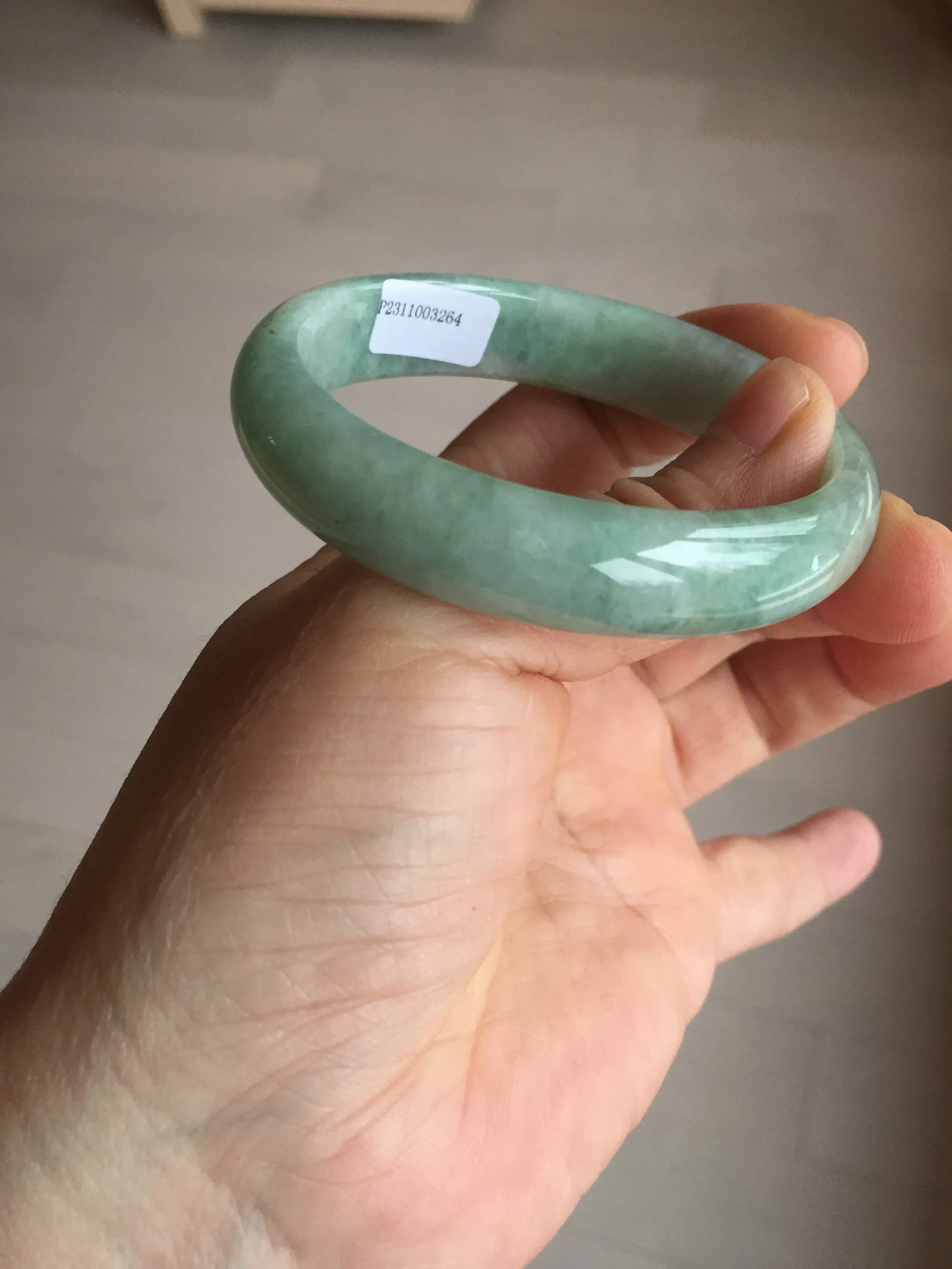 49mm Certified Type A 100% Natural apple green oval Jadeite Jade bangle BL53-326