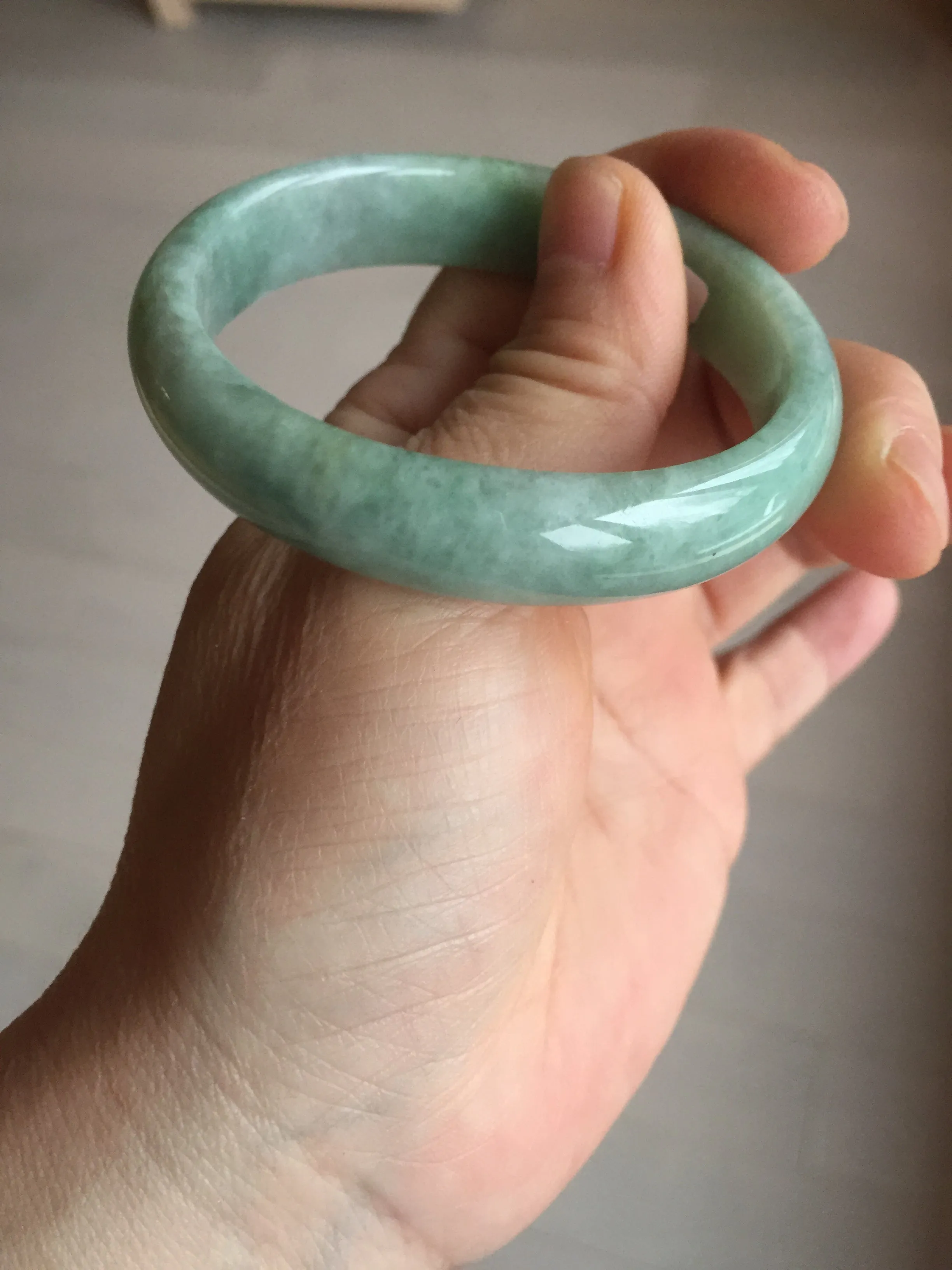 49mm Certified Type A 100% Natural apple green oval Jadeite Jade bangle BL53-326