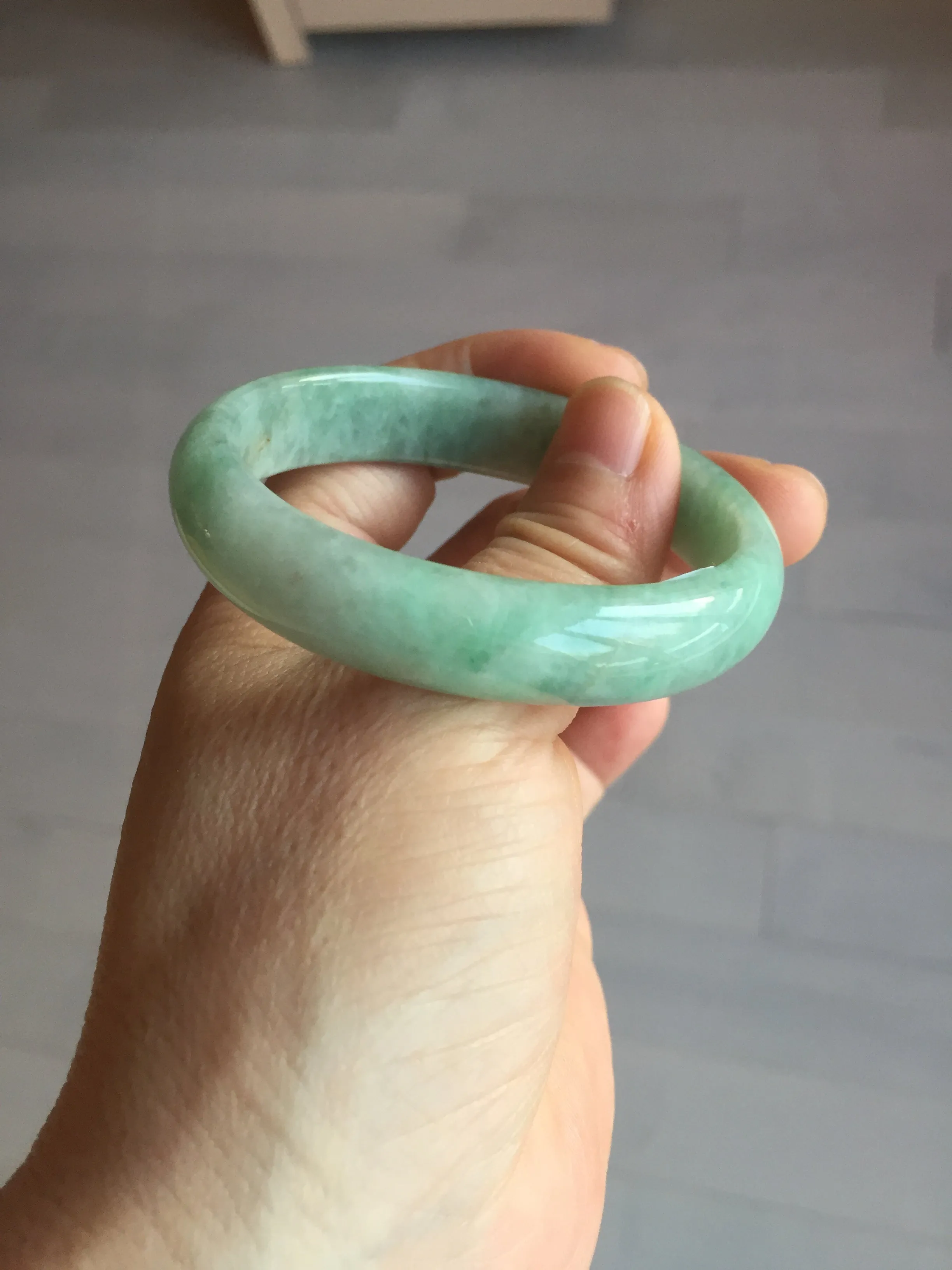 49mm Certified Type A 100% Natural apple green oval Jadeite Jade bangle BL53-326