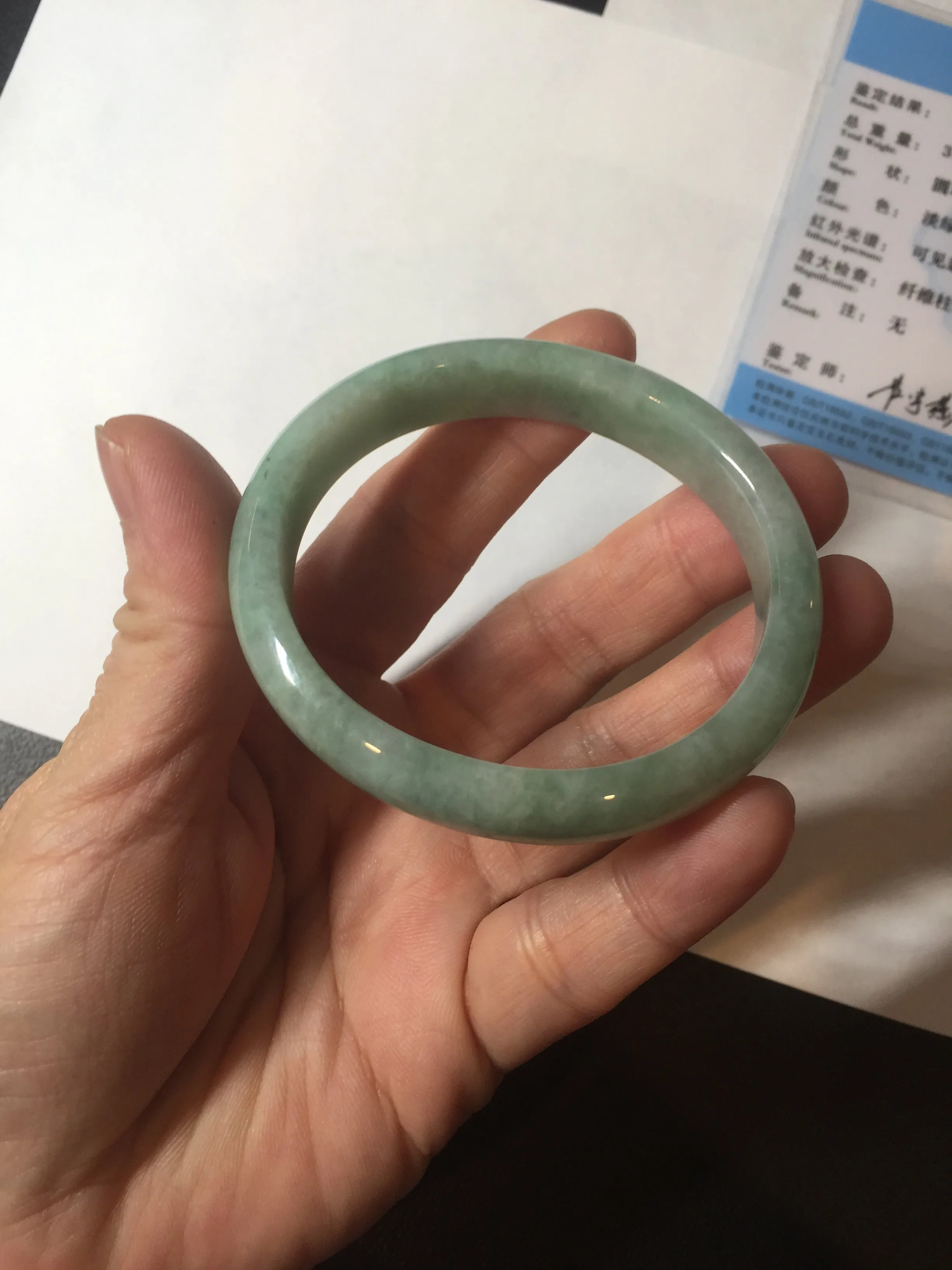 49mm Certified Type A 100% Natural apple green oval Jadeite Jade bangle BL53-326