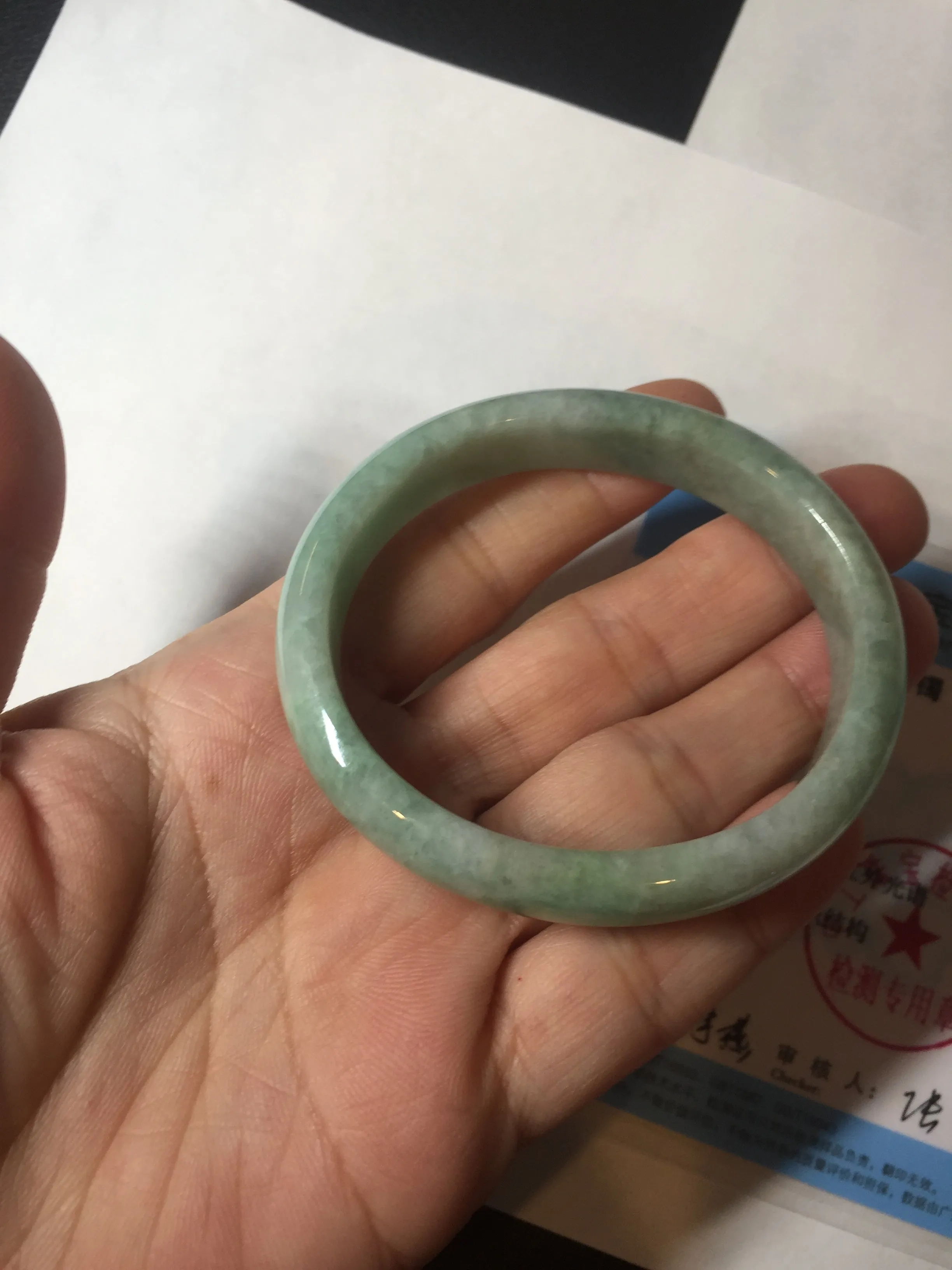 49mm Certified Type A 100% Natural apple green oval Jadeite Jade bangle BL53-326