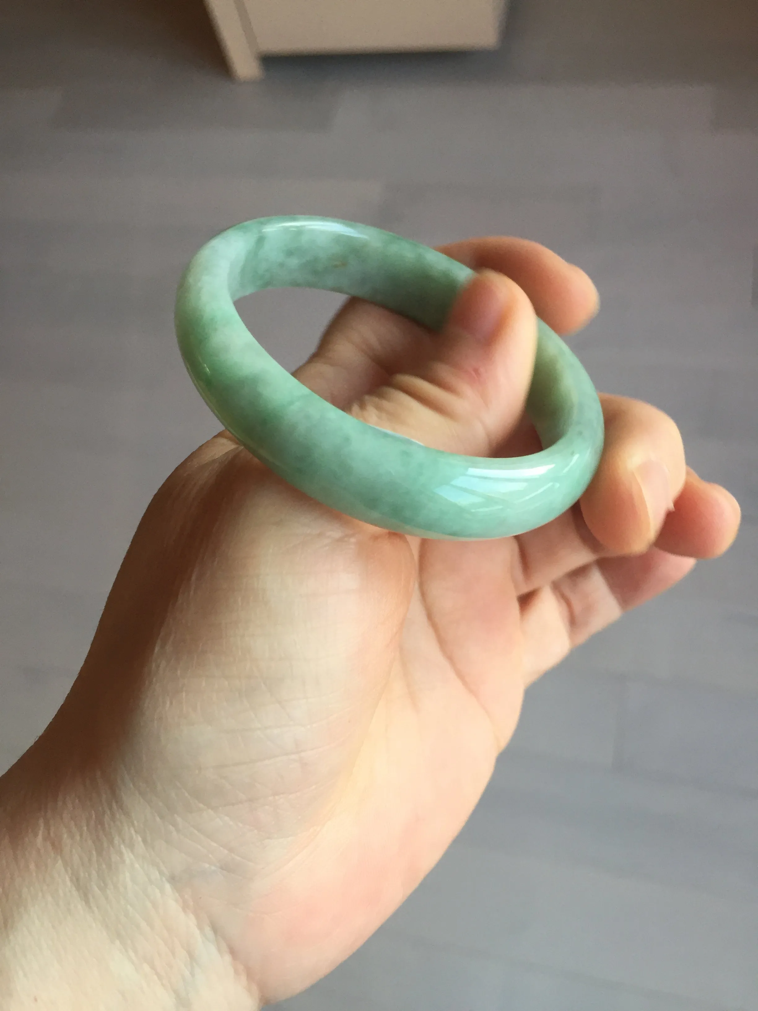 49mm Certified Type A 100% Natural apple green oval Jadeite Jade bangle BL53-326