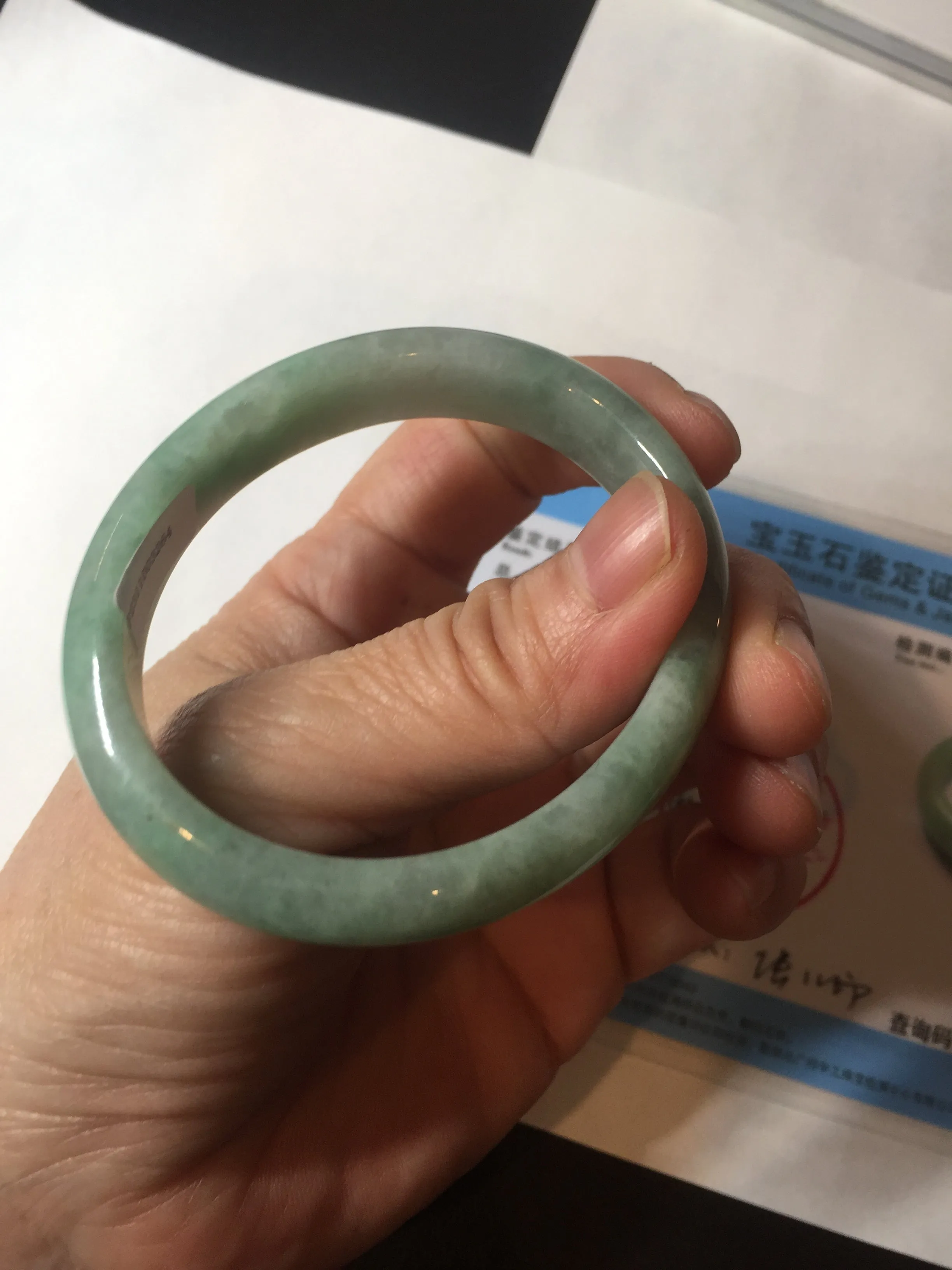 49mm Certified Type A 100% Natural apple green oval Jadeite Jade bangle BL53-326