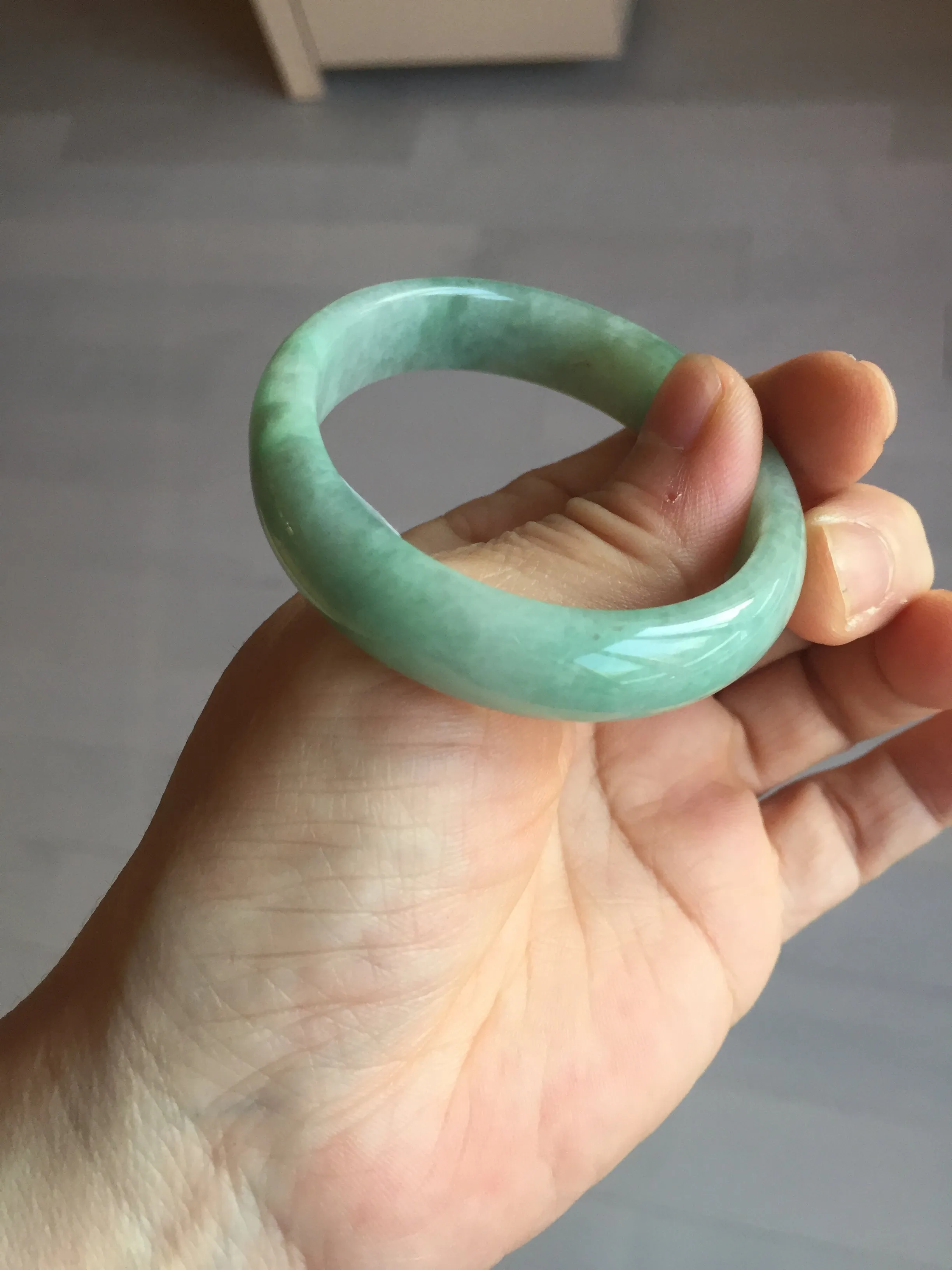 49mm Certified Type A 100% Natural apple green oval Jadeite Jade bangle BL53-326