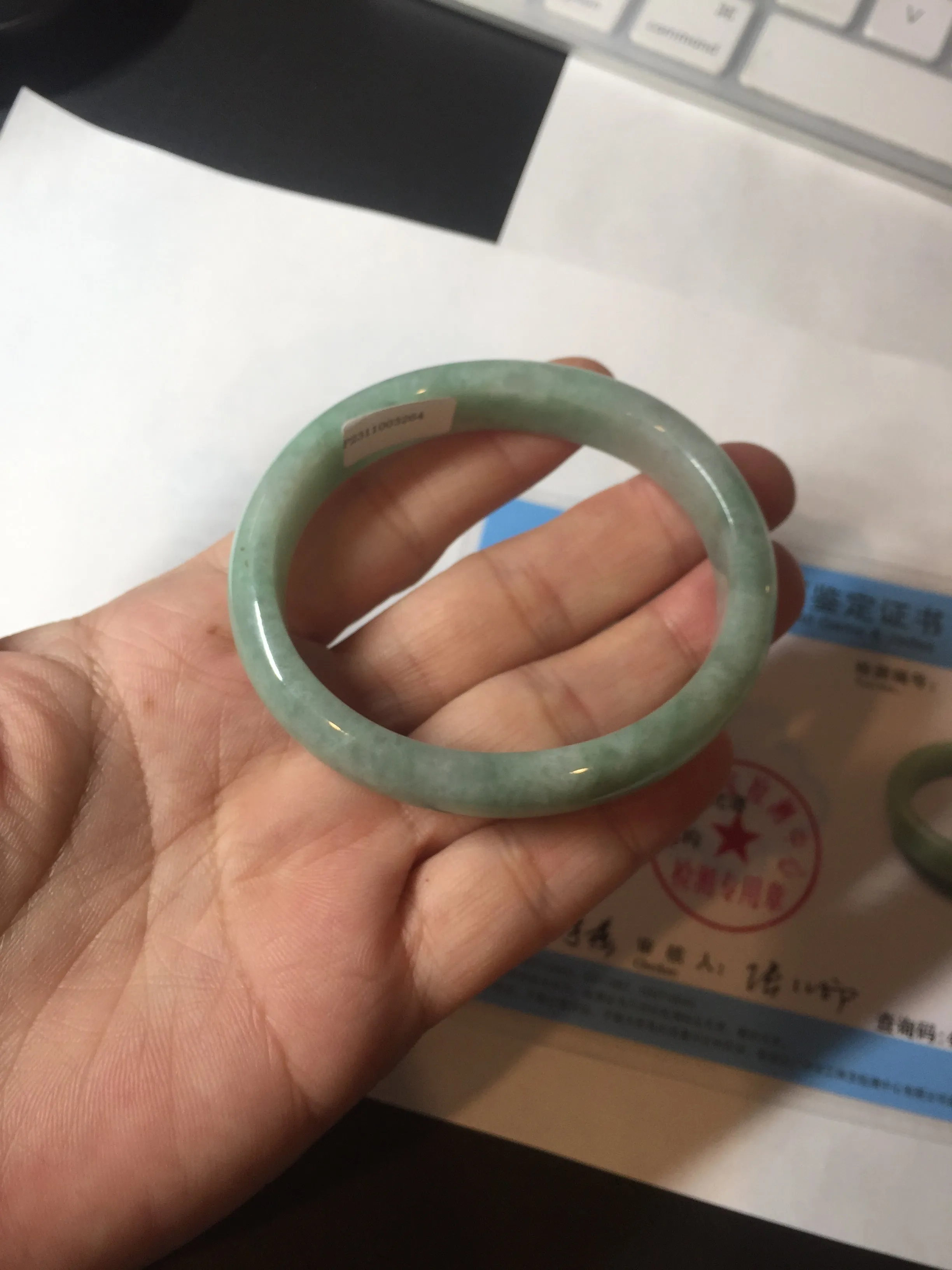 49mm Certified Type A 100% Natural apple green oval Jadeite Jade bangle BL53-326