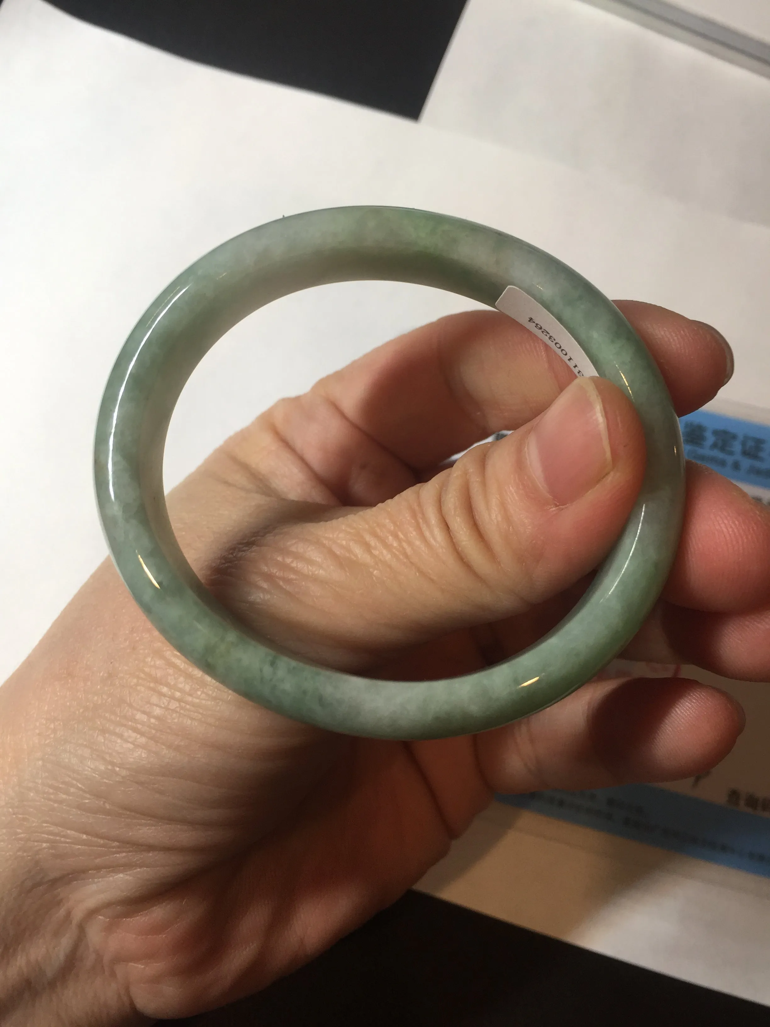 49mm Certified Type A 100% Natural apple green oval Jadeite Jade bangle BL53-326