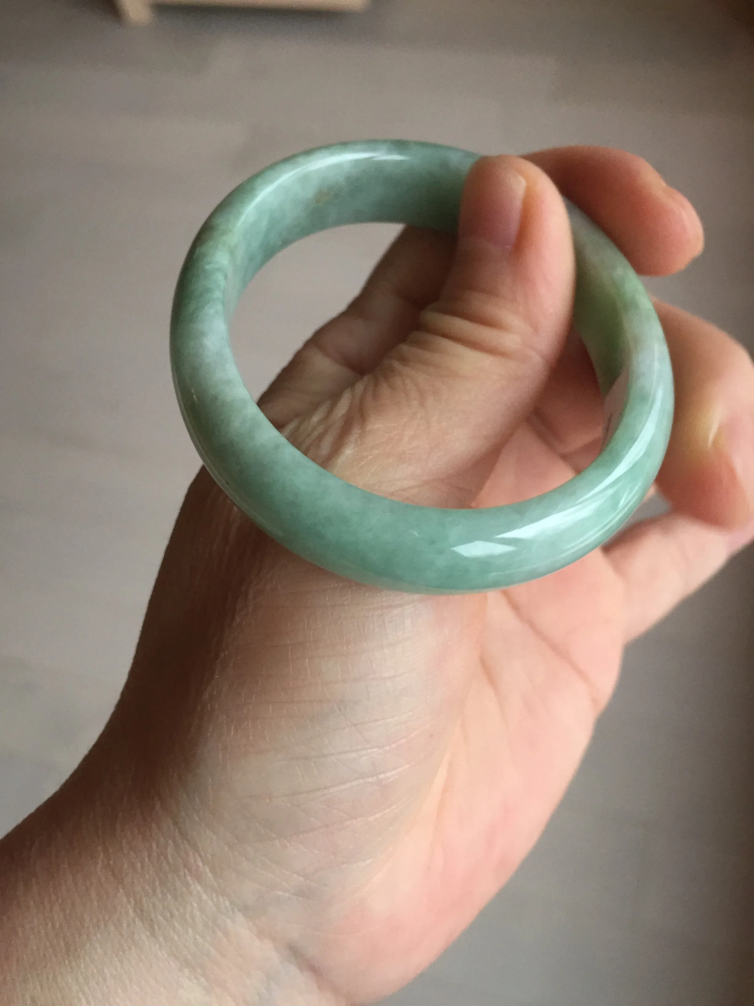 49mm Certified Type A 100% Natural apple green oval Jadeite Jade bangle BL53-326