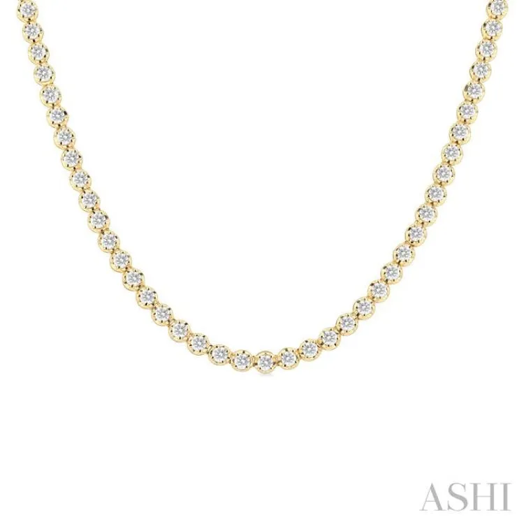 5 ctw Illusion Round Cut Diamond Eternity Tennis Necklace in 14K Yellow Gold