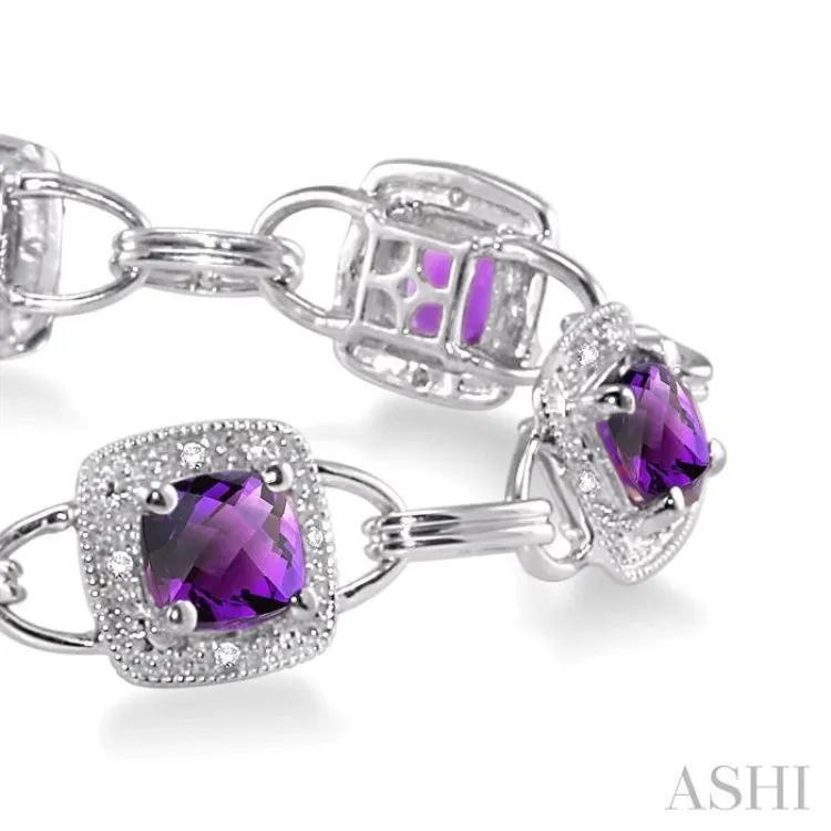 5x5 MM Cushion Shape Amethyst and 1/6 Ctw Single Cut Diamond Bracelet in 10K White Gold