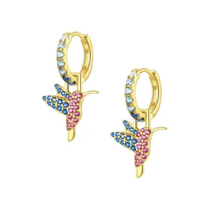 925 Silver Pink Blue Hummingbird Sparkling Drop Huggie Earrings CZ Diamond