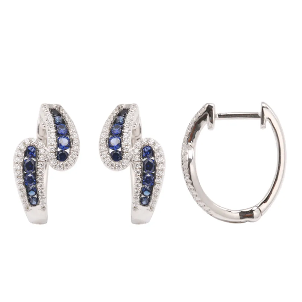 9ct White Gold Hoop Earrings with Sapphires & Diamonds