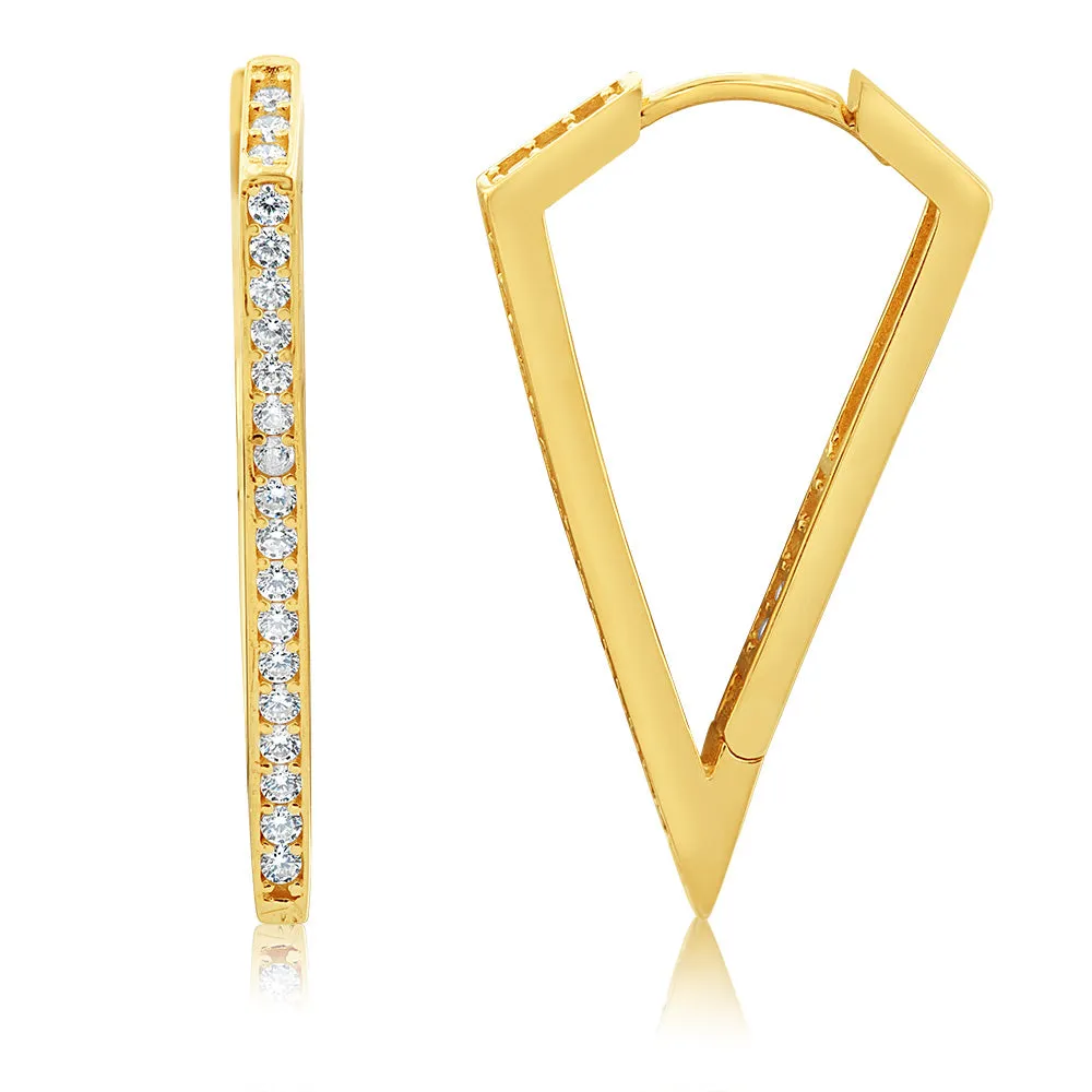 9ct Yellow Gold Cubic Zirconia On "V" Hoop Earrings