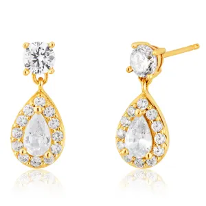 9ct Yellow Gold Cubic Zirconia Teardrop Stud Earrings