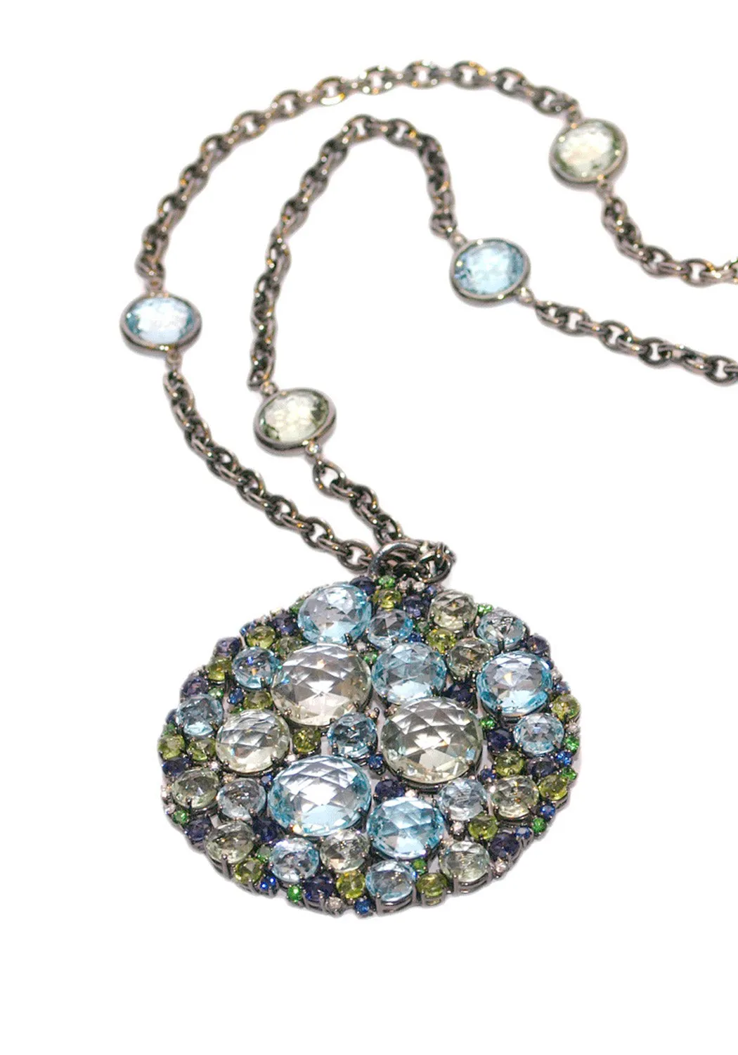 A & Furst Bouquet Blue Topaz & Peridot Cluster Pendant Necklace | 36"