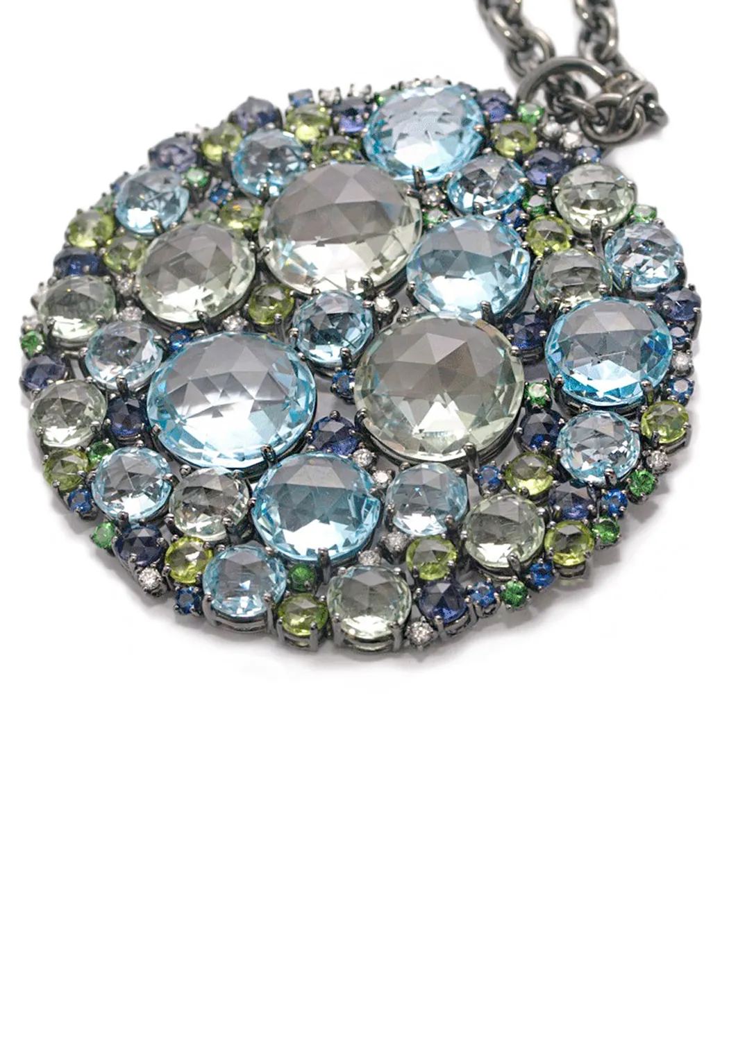 A & Furst Bouquet Blue Topaz & Peridot Cluster Pendant Necklace | 36"