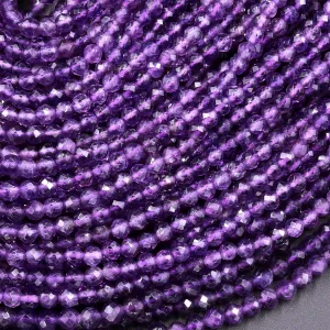 AAA Faceted Natural Amethyst 3mm 4mm Round Beads Micro Faceted Genuine Purple Amethyst Gemstone 15.5" Strand