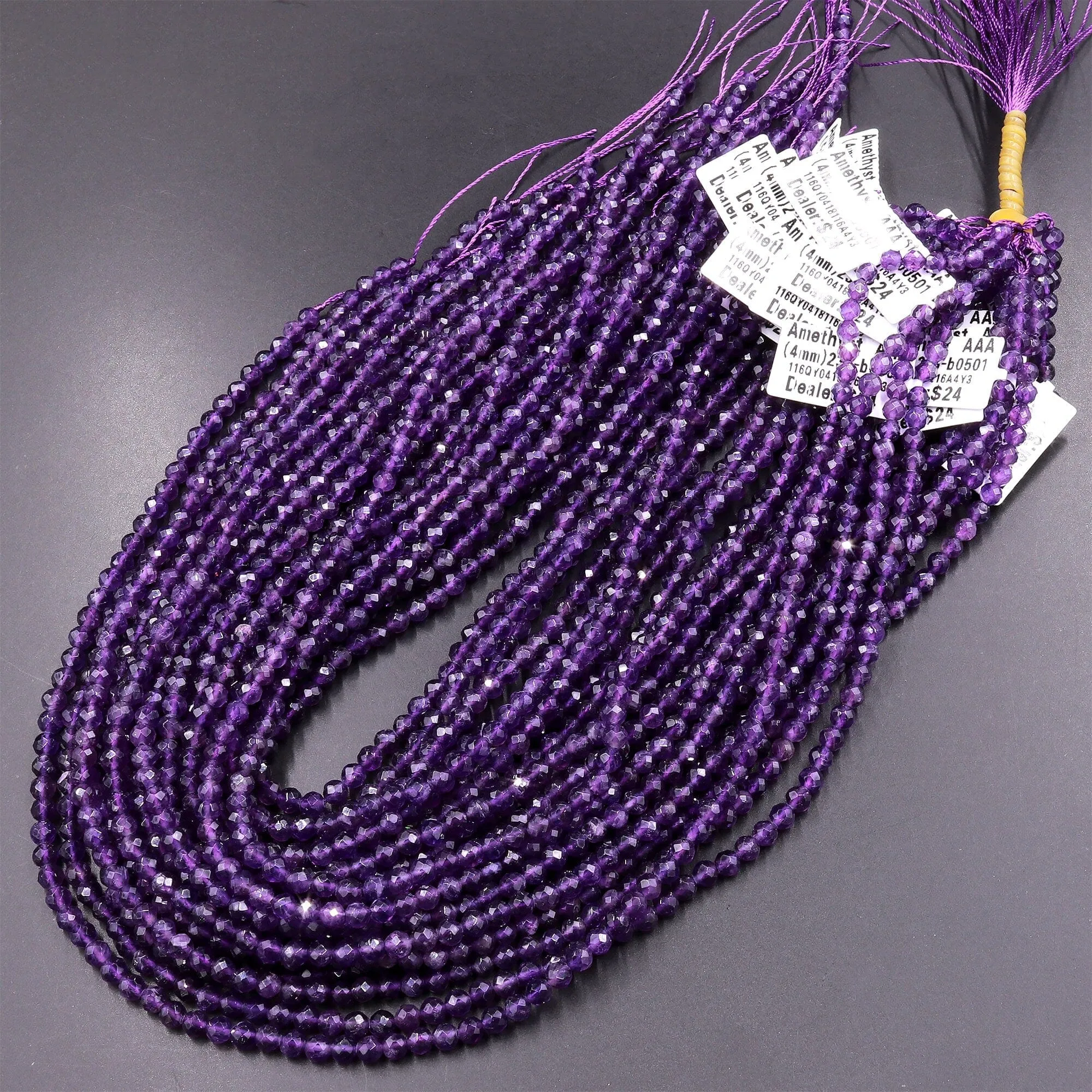 AAA Faceted Natural Amethyst 3mm 4mm Round Beads Micro Faceted Genuine Purple Amethyst Gemstone 15.5" Strand