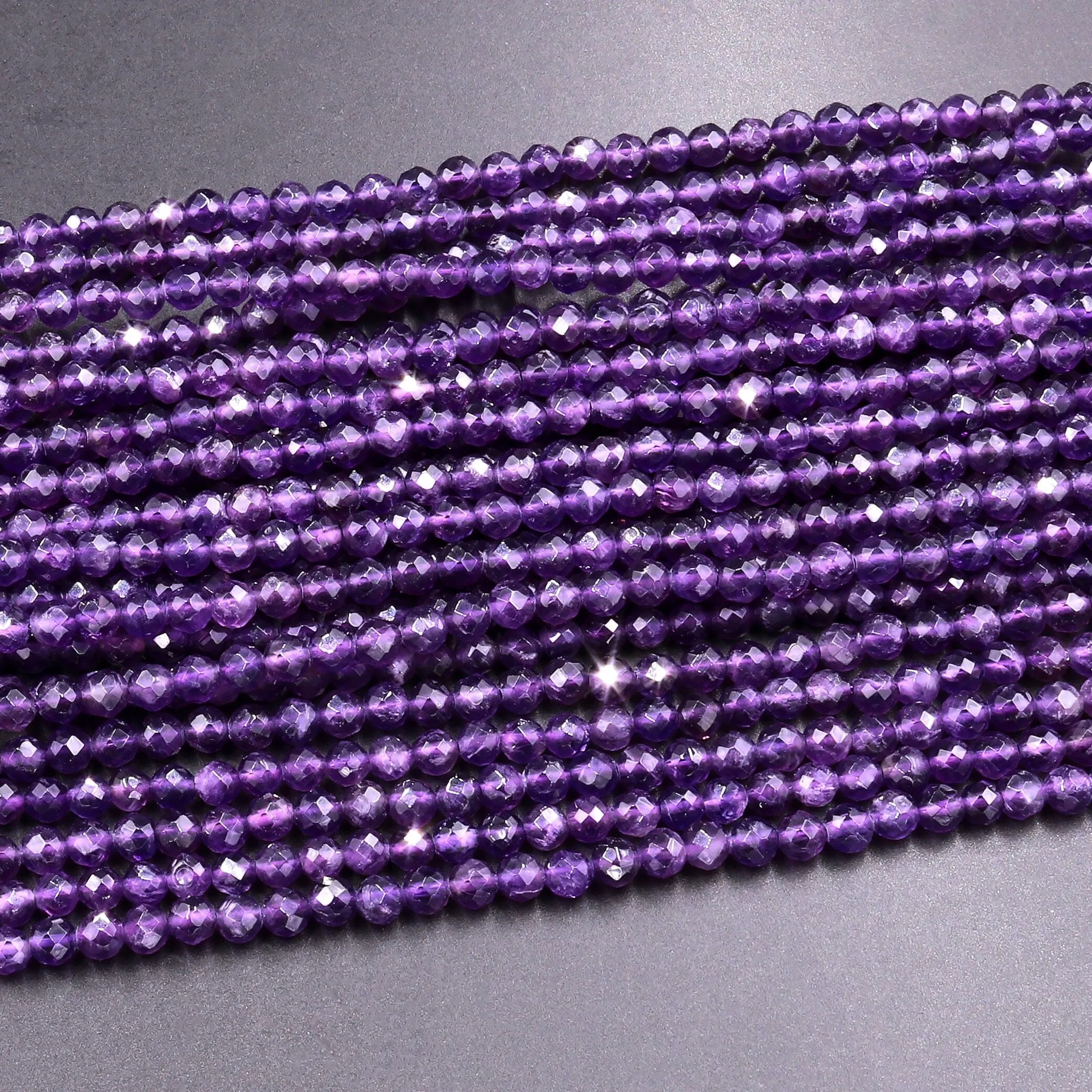 AAA Faceted Natural Amethyst 3mm 4mm Round Beads Micro Faceted Genuine Purple Amethyst Gemstone 15.5" Strand