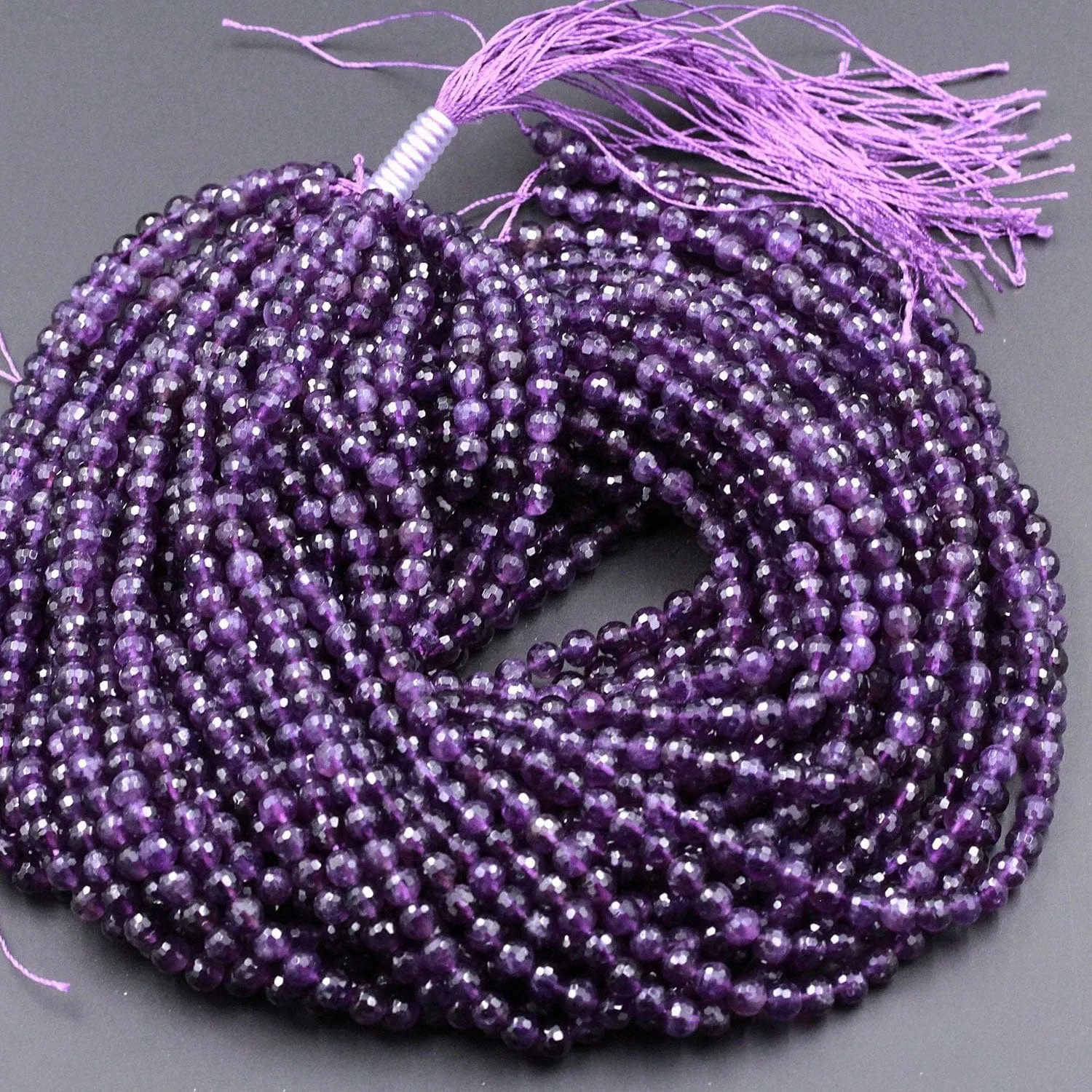 AAA Finest Natural Amethyst Faceted 4mm 6mm 8mm 10mm Round Beads Miro Faceted Genuine Real Purple Amethyst Gemstone Beads 15.5" Strand