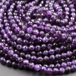 AAA Finest Natural Amethyst Faceted 4mm 6mm 8mm 10mm Round Beads Miro Faceted Genuine Real Purple Amethyst Gemstone Beads 15.5" Strand