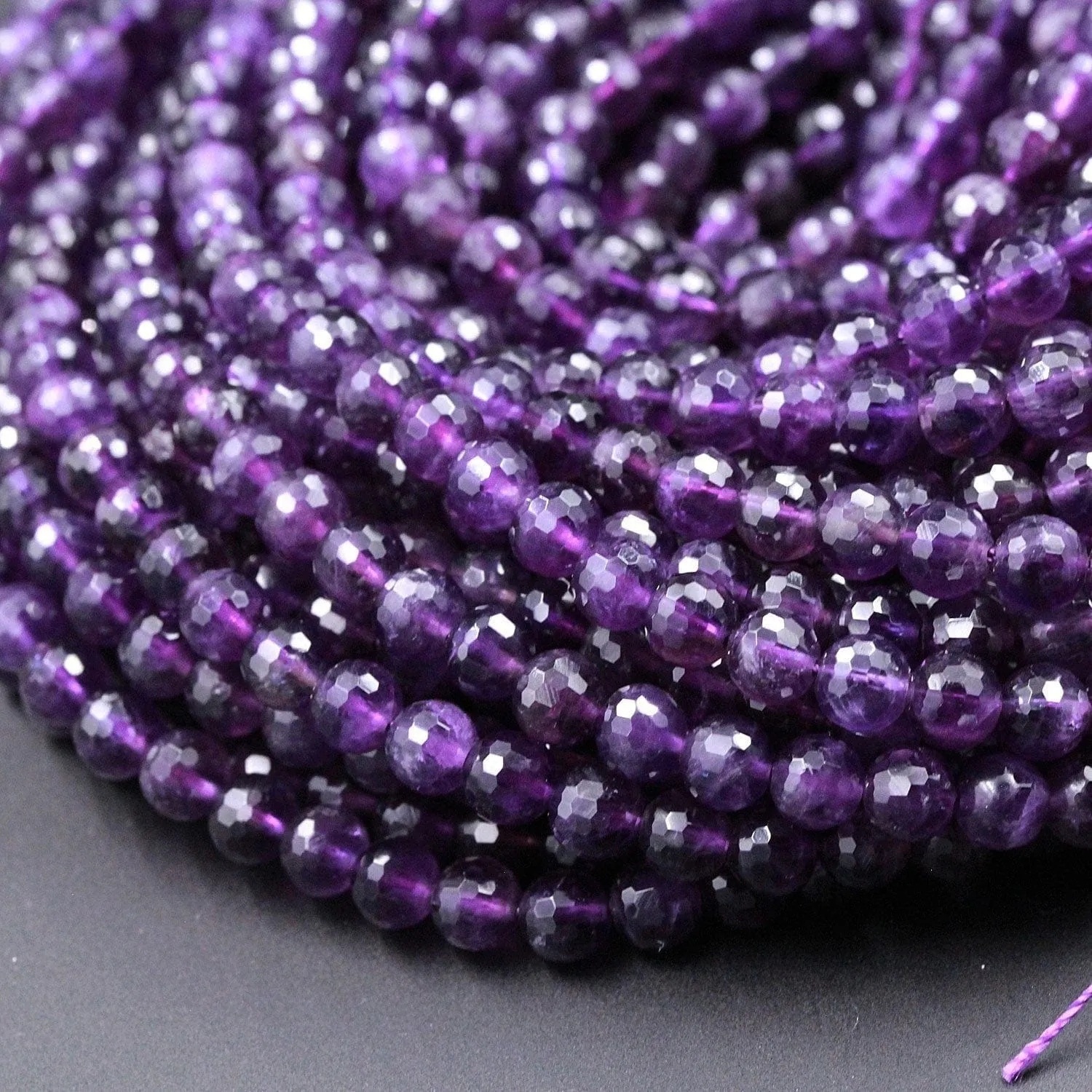 AAA Finest Natural Amethyst Faceted 4mm 6mm 8mm 10mm Round Beads Miro Faceted Genuine Real Purple Amethyst Gemstone Beads 15.5" Strand