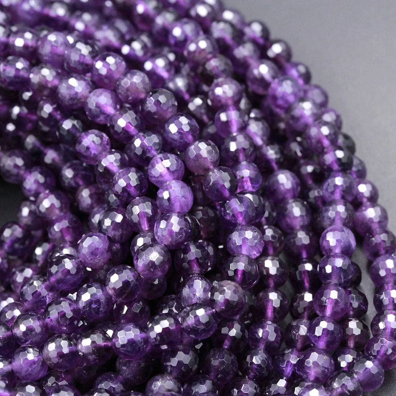 AAA Finest Natural Amethyst Faceted 4mm 6mm 8mm 10mm Round Beads Miro Faceted Genuine Real Purple Amethyst Gemstone Beads 15.5" Strand