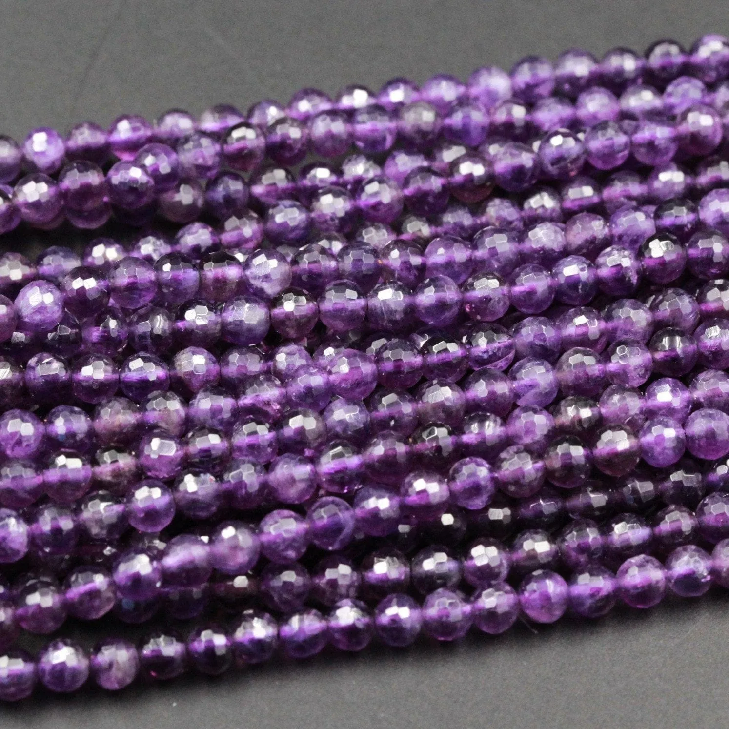 AAA Finest Natural Amethyst Faceted 4mm 6mm 8mm 10mm Round Beads Miro Faceted Genuine Real Purple Amethyst Gemstone Beads 15.5" Strand