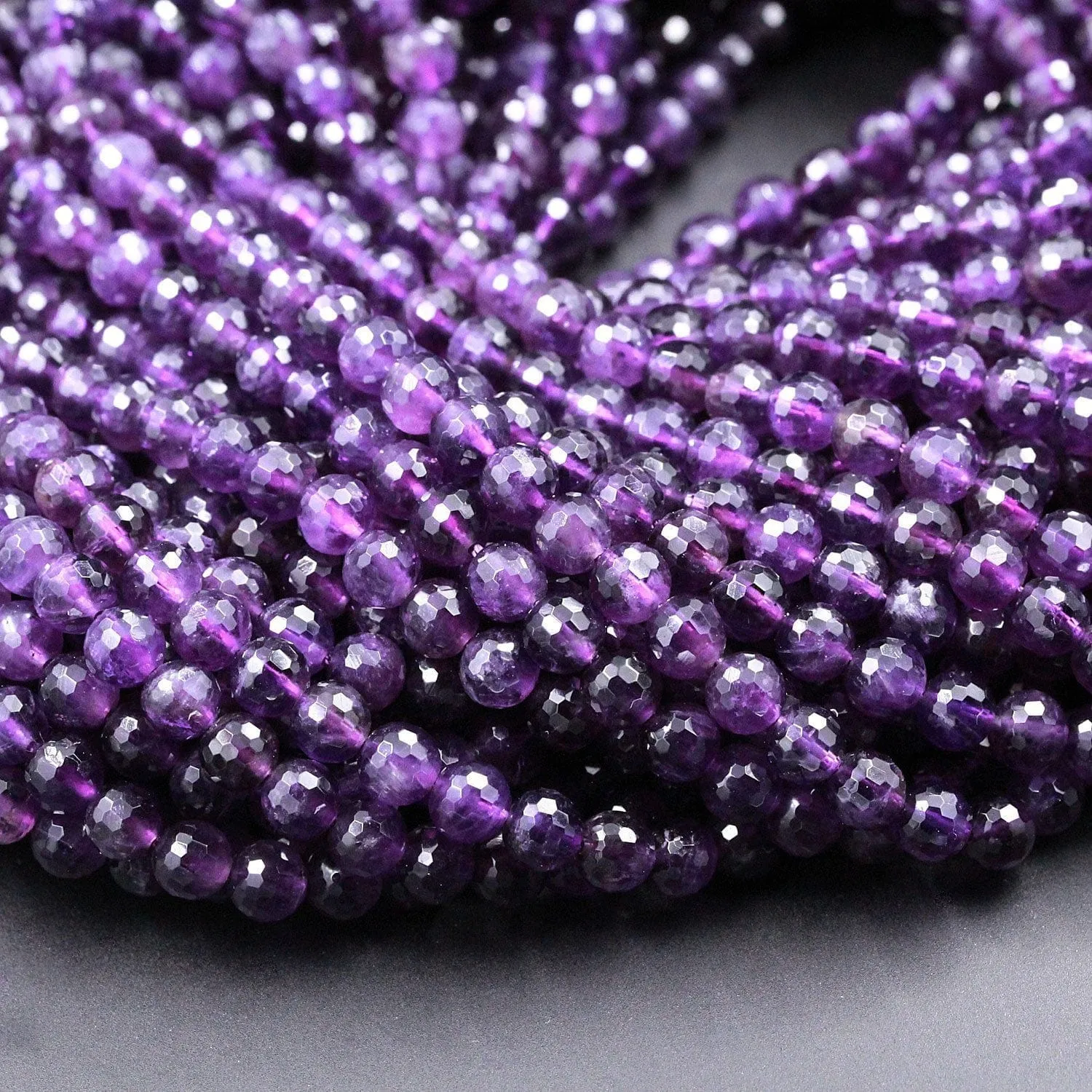 AAA Finest Natural Amethyst Faceted 4mm 6mm 8mm 10mm Round Beads Miro Faceted Genuine Real Purple Amethyst Gemstone Beads 15.5" Strand