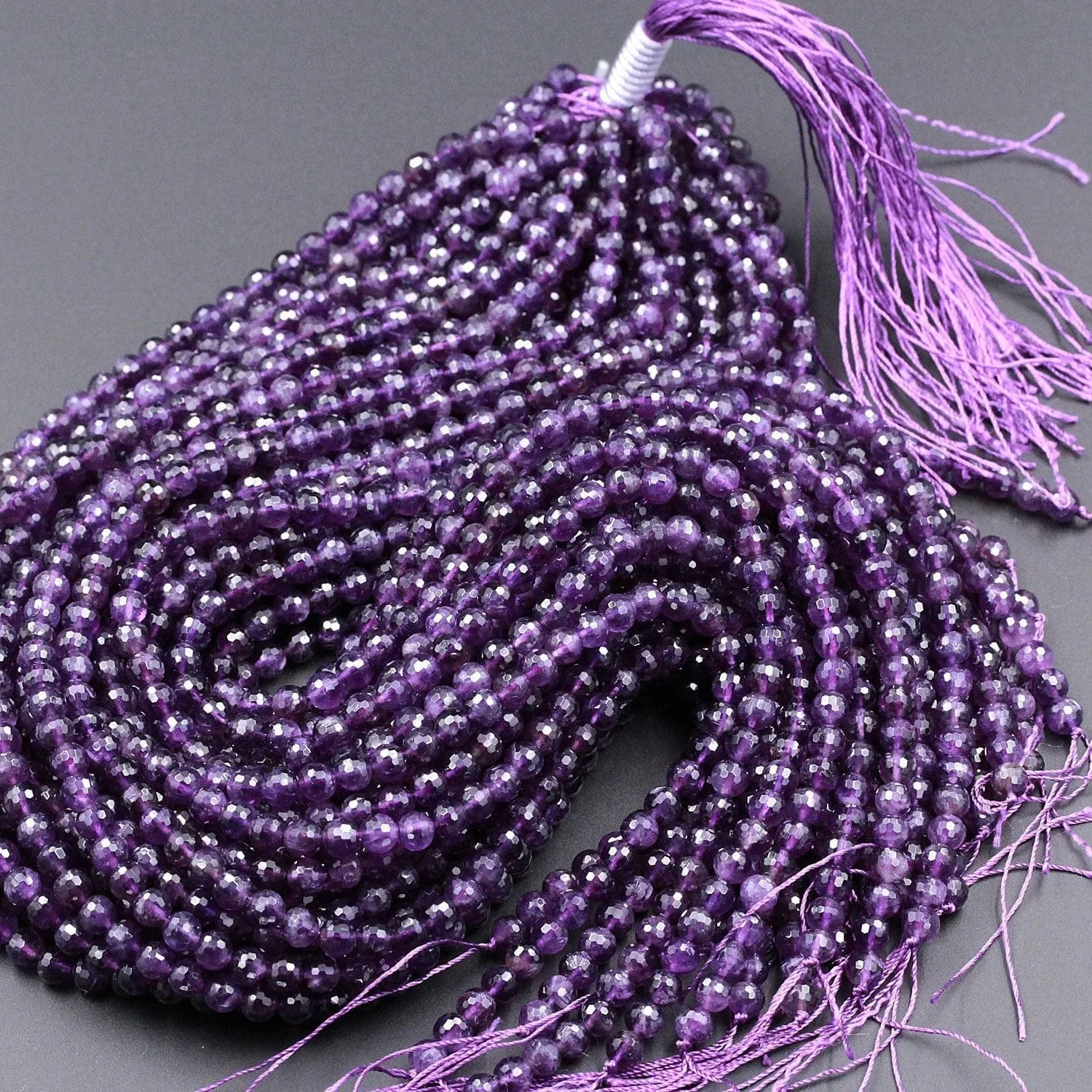 AAA Finest Natural Amethyst Faceted 4mm 6mm 8mm 10mm Round Beads Miro Faceted Genuine Real Purple Amethyst Gemstone Beads 15.5" Strand