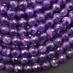 AAA Finest Natural Purple Amethyst Faceted 4mm 6mm 8mm Round Beads 15.5" Strand