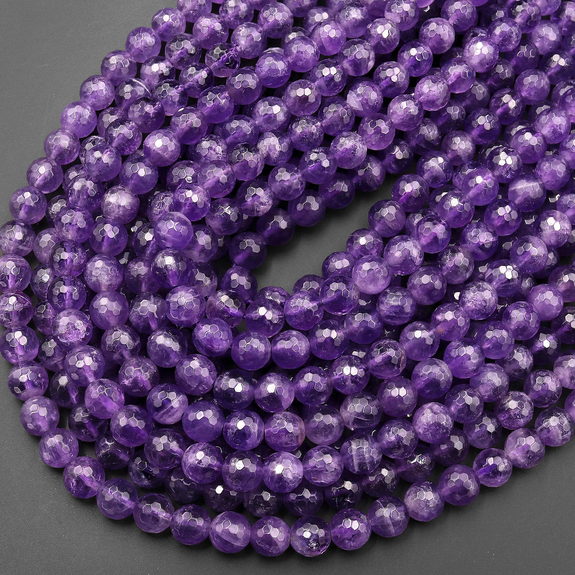 AAA Finest Natural Purple Amethyst Faceted 4mm 6mm 8mm Round Beads 15.5" Strand