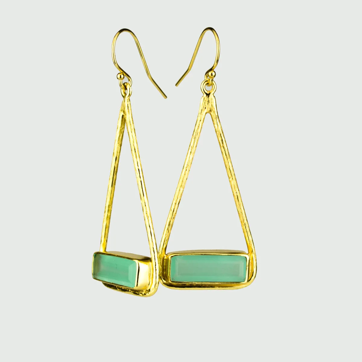 Adira Series: Aqua Chalcedony Triangle Bar Dangle Earrings