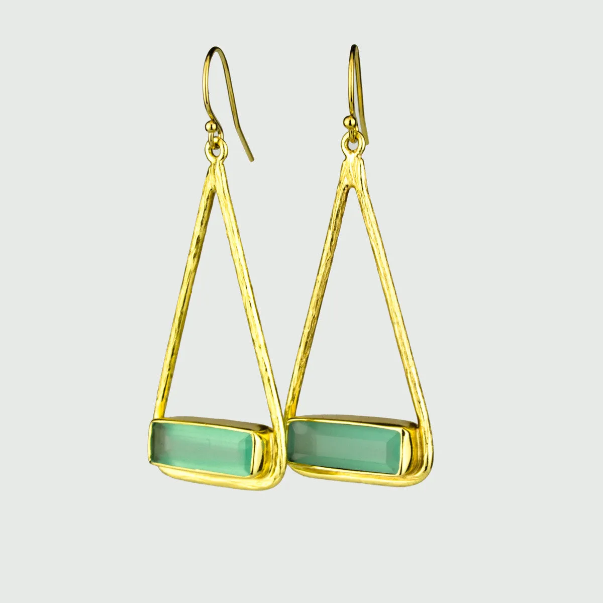 Adira Series: Aqua Chalcedony Triangle Bar Dangle Earrings