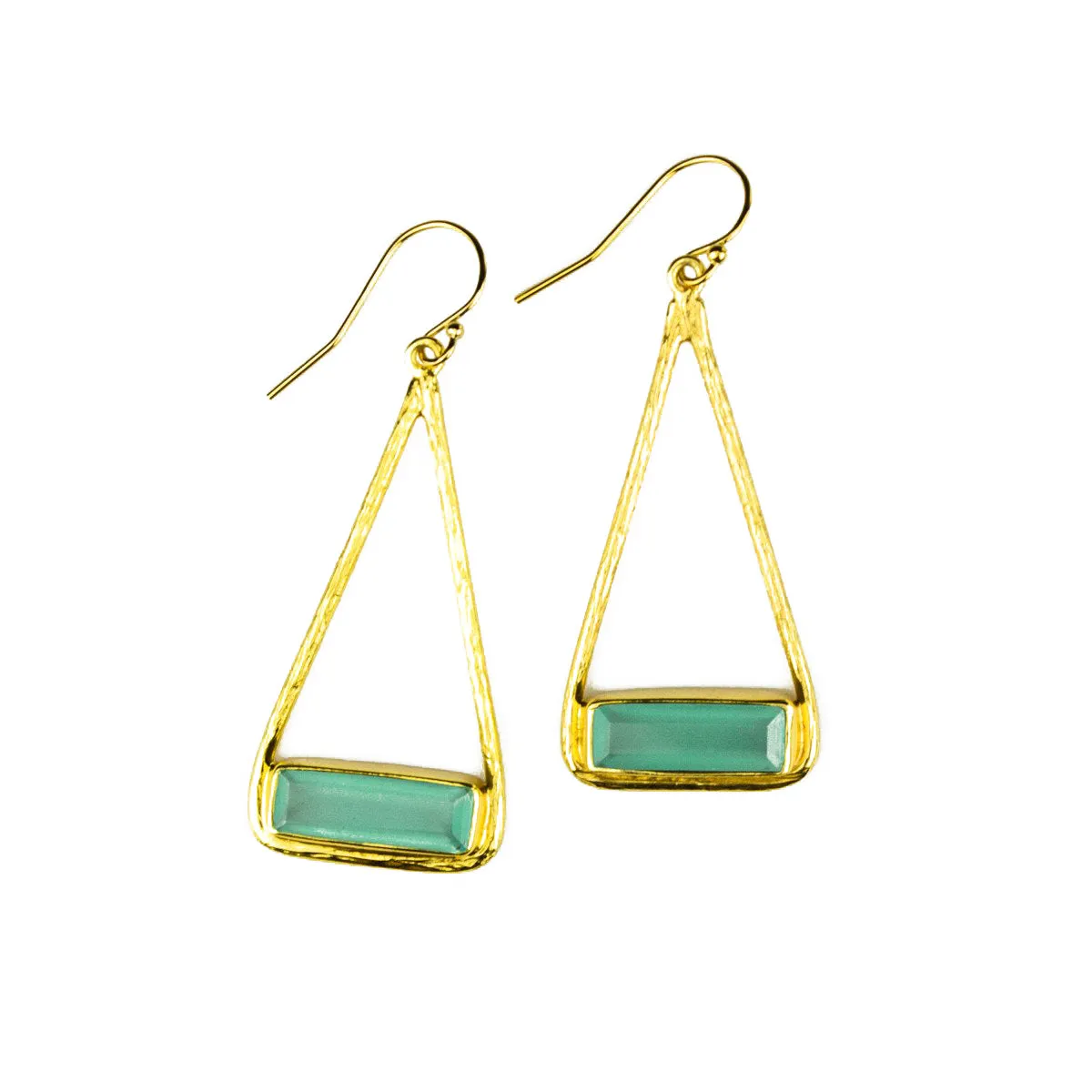 Adira Series: Aqua Chalcedony Triangle Bar Dangle Earrings