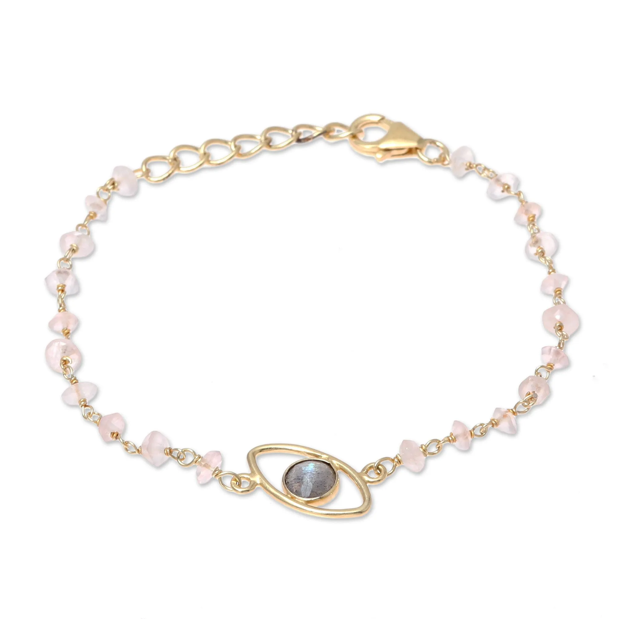 All Eyes on You Gold Plated Labradorite and Rose Quartz Pendant Bracelet