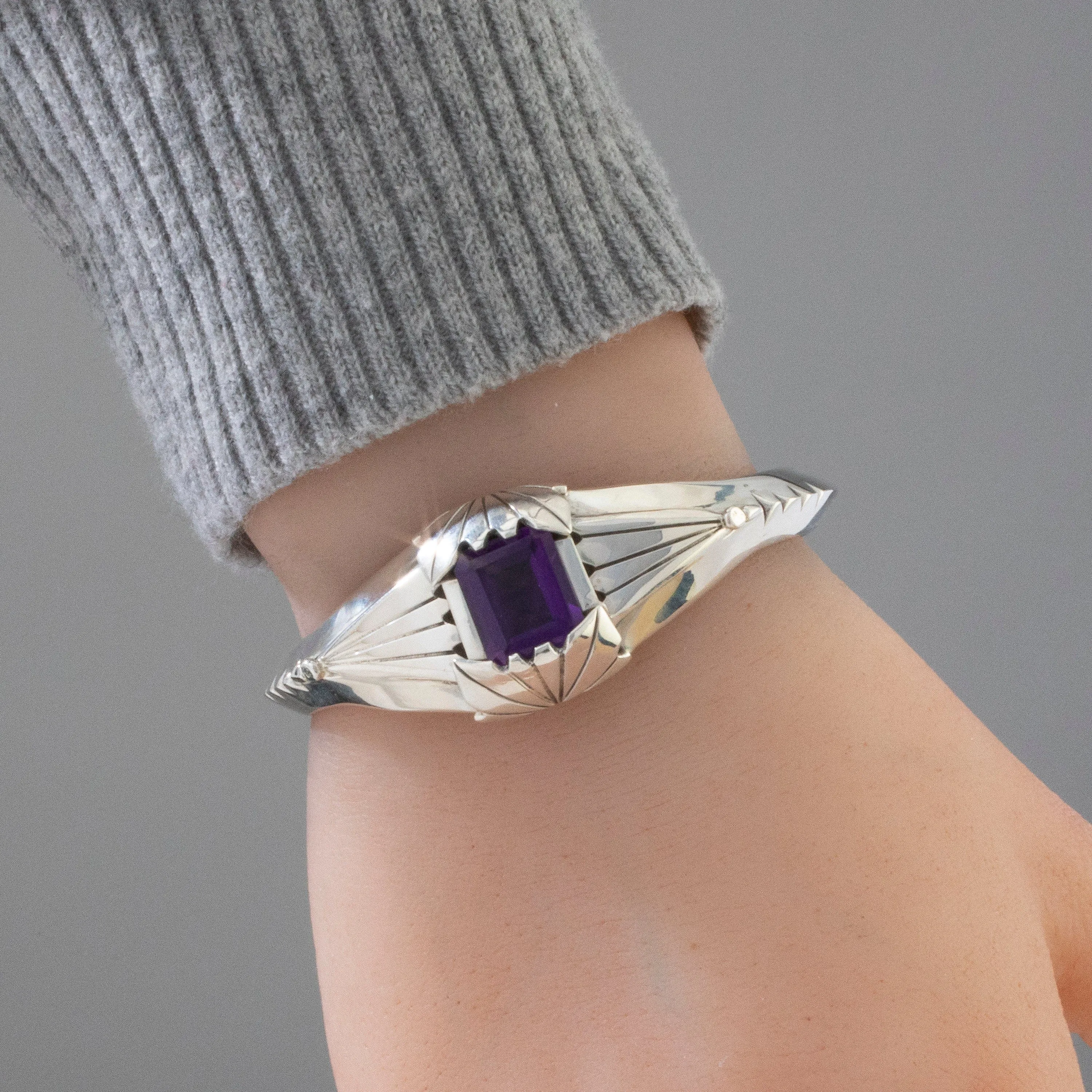 Amethyst Navajo USA Native American Made 925 Sterling Silver Cuff