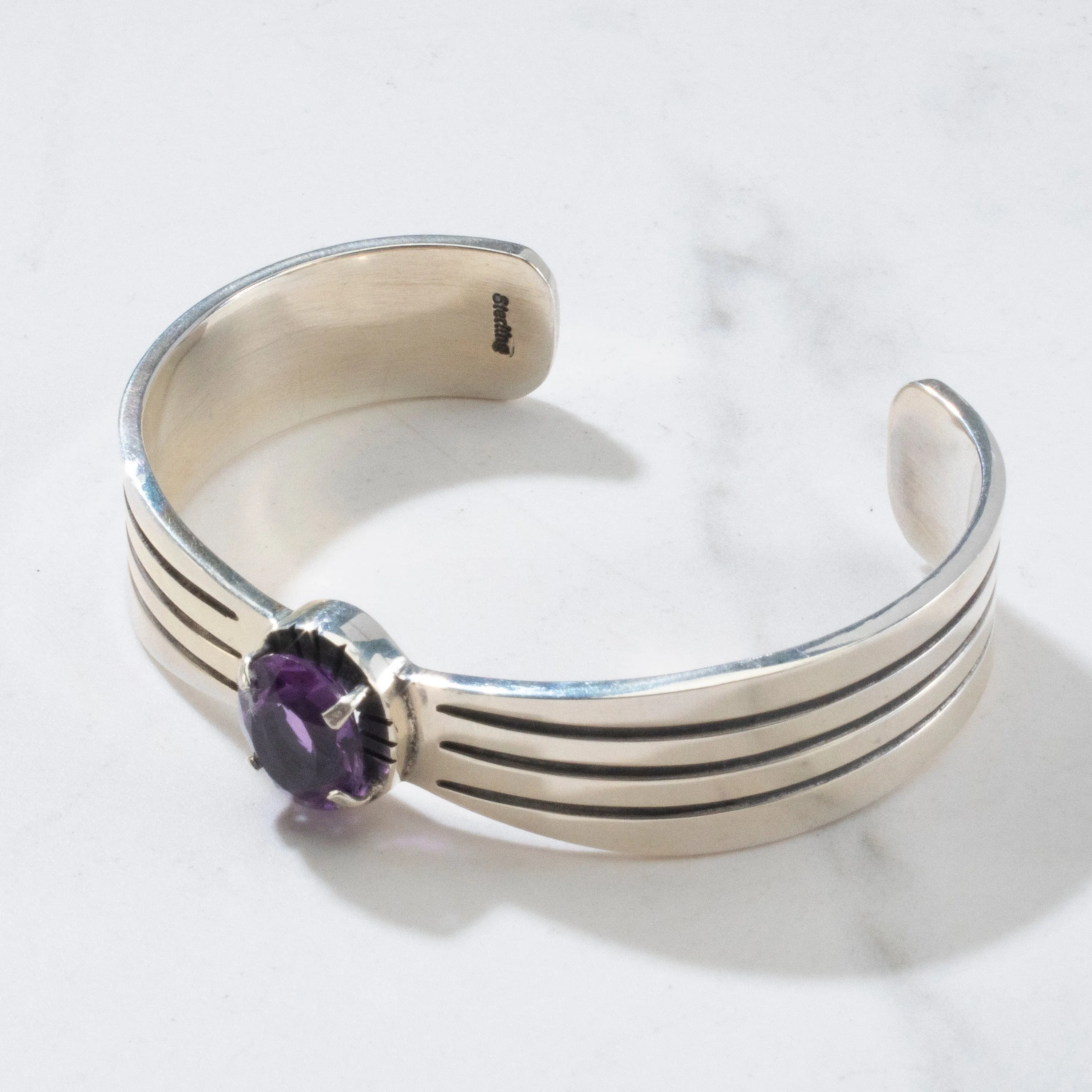 Amethyst Navajo USA Native American Made 925 Sterling Silver Cuff