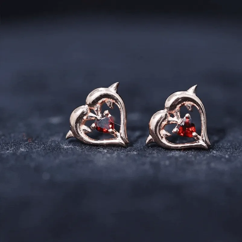 Animal Inspired Certified Garnet Heart Stud Earrings