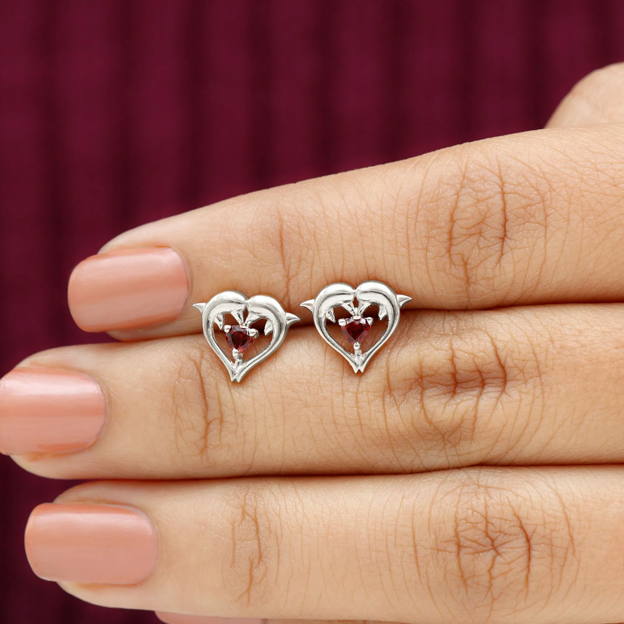 Animal Inspired Certified Garnet Heart Stud Earrings