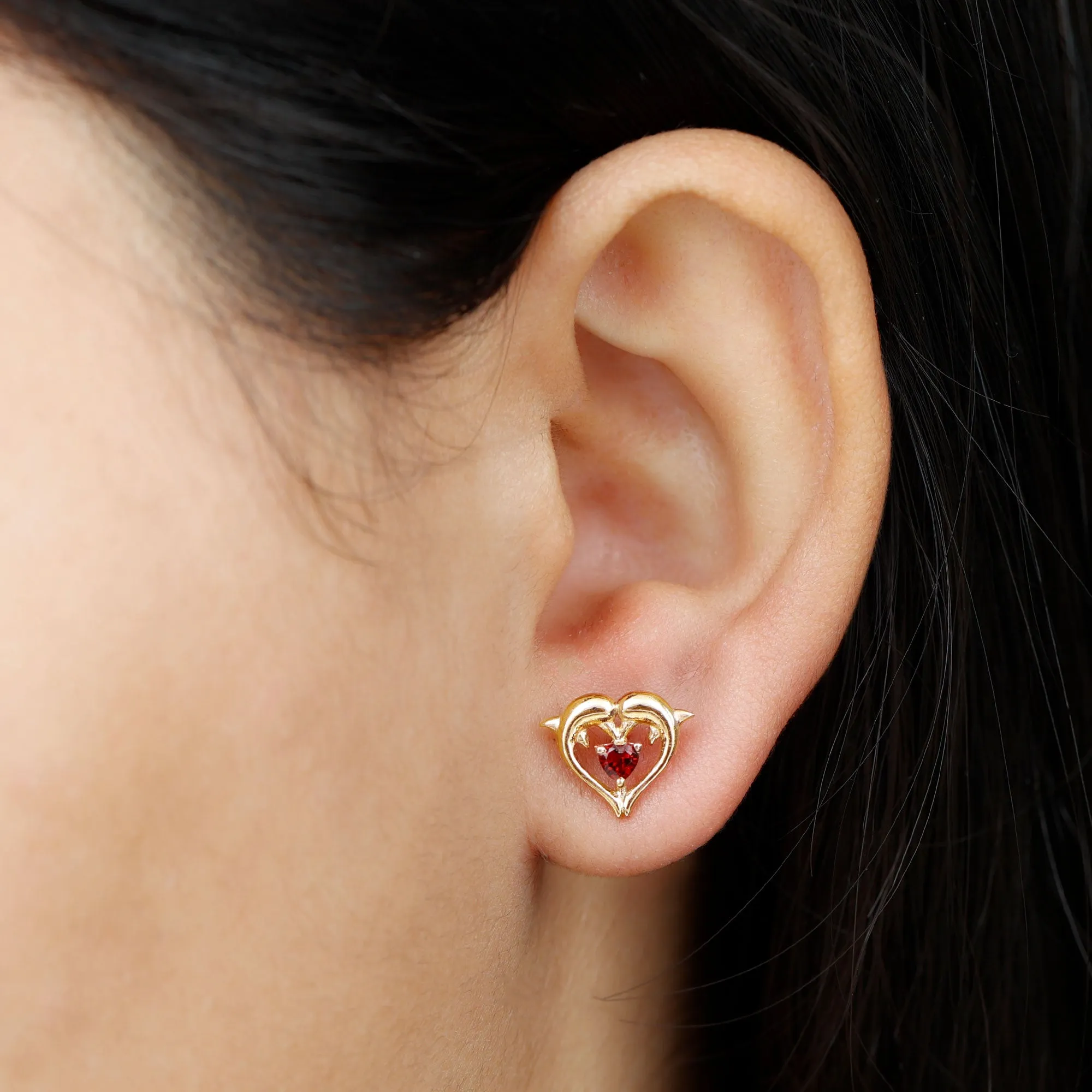 Animal Inspired Certified Garnet Heart Stud Earrings