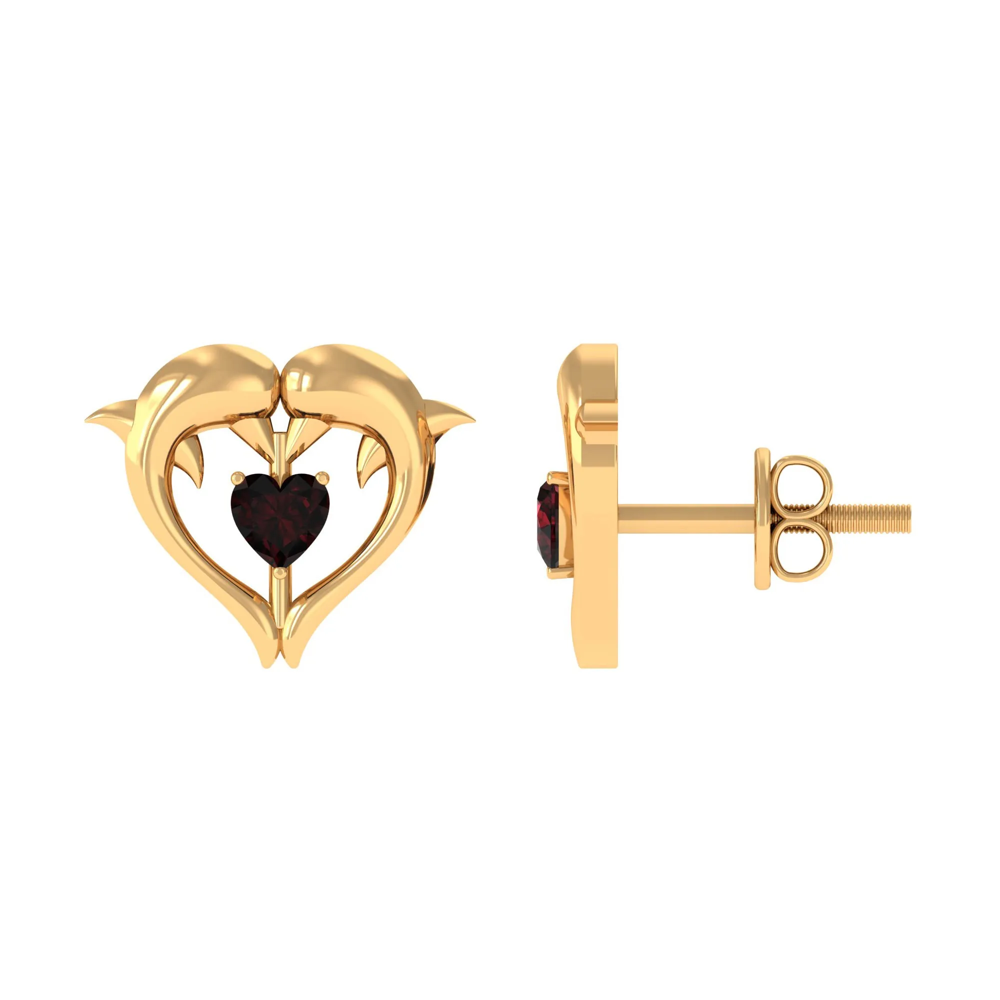 Animal Inspired Certified Garnet Heart Stud Earrings