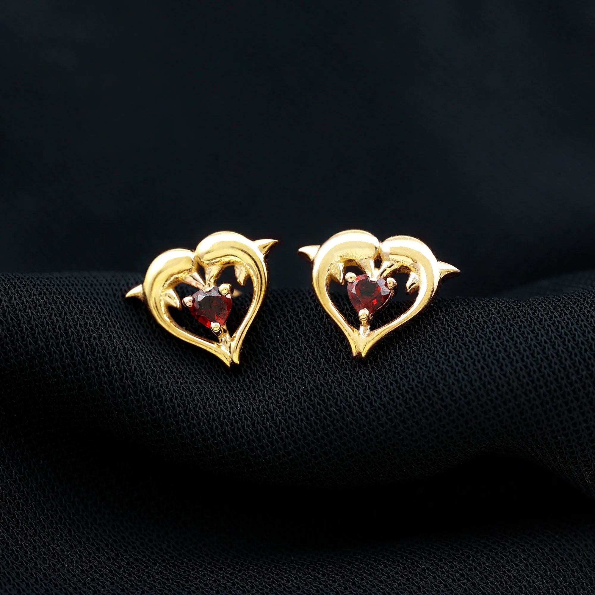 Animal Inspired Certified Garnet Heart Stud Earrings