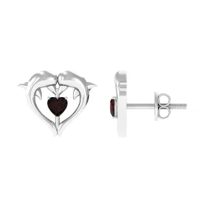 Animal Inspired Certified Garnet Heart Stud Earrings