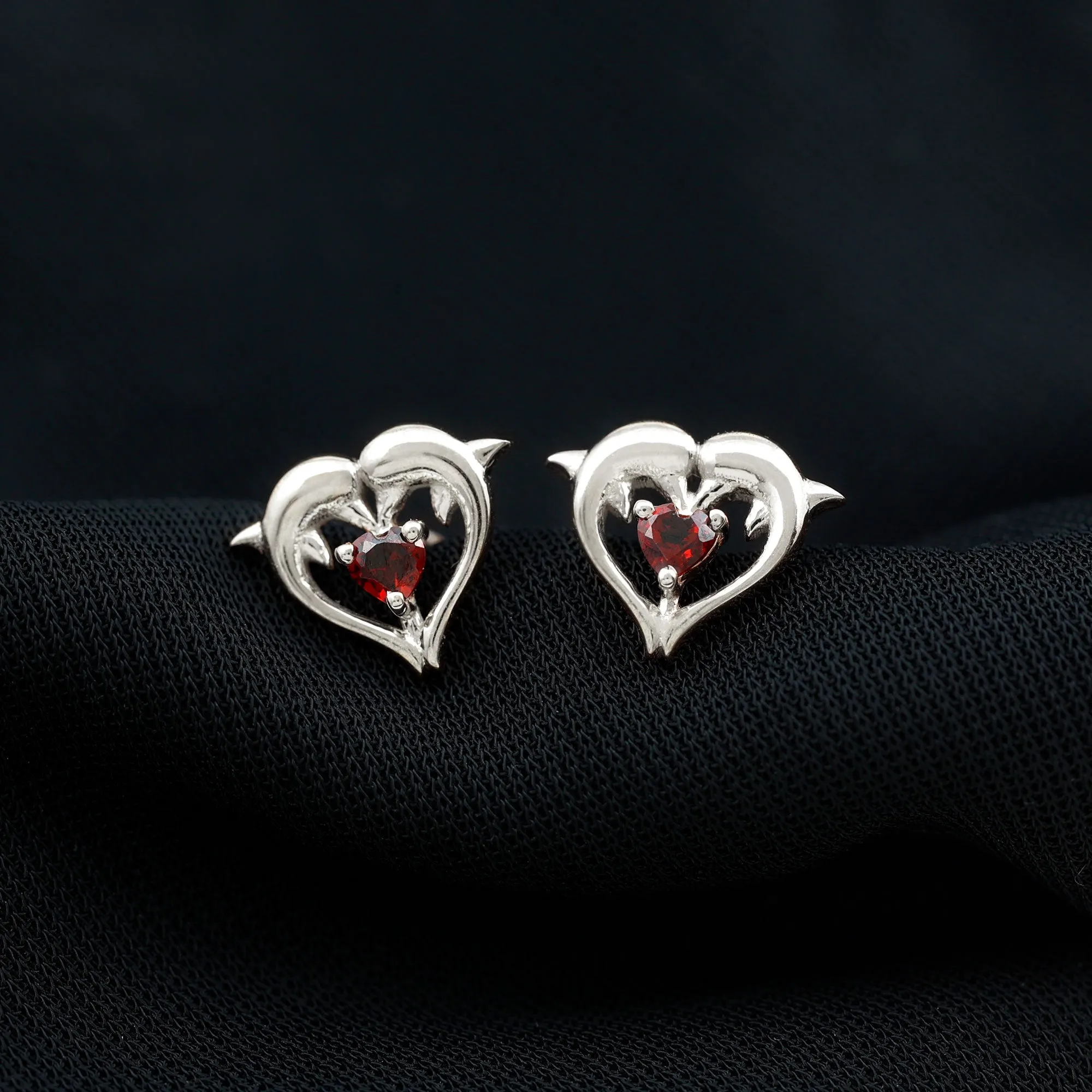 Animal Inspired Certified Garnet Heart Stud Earrings