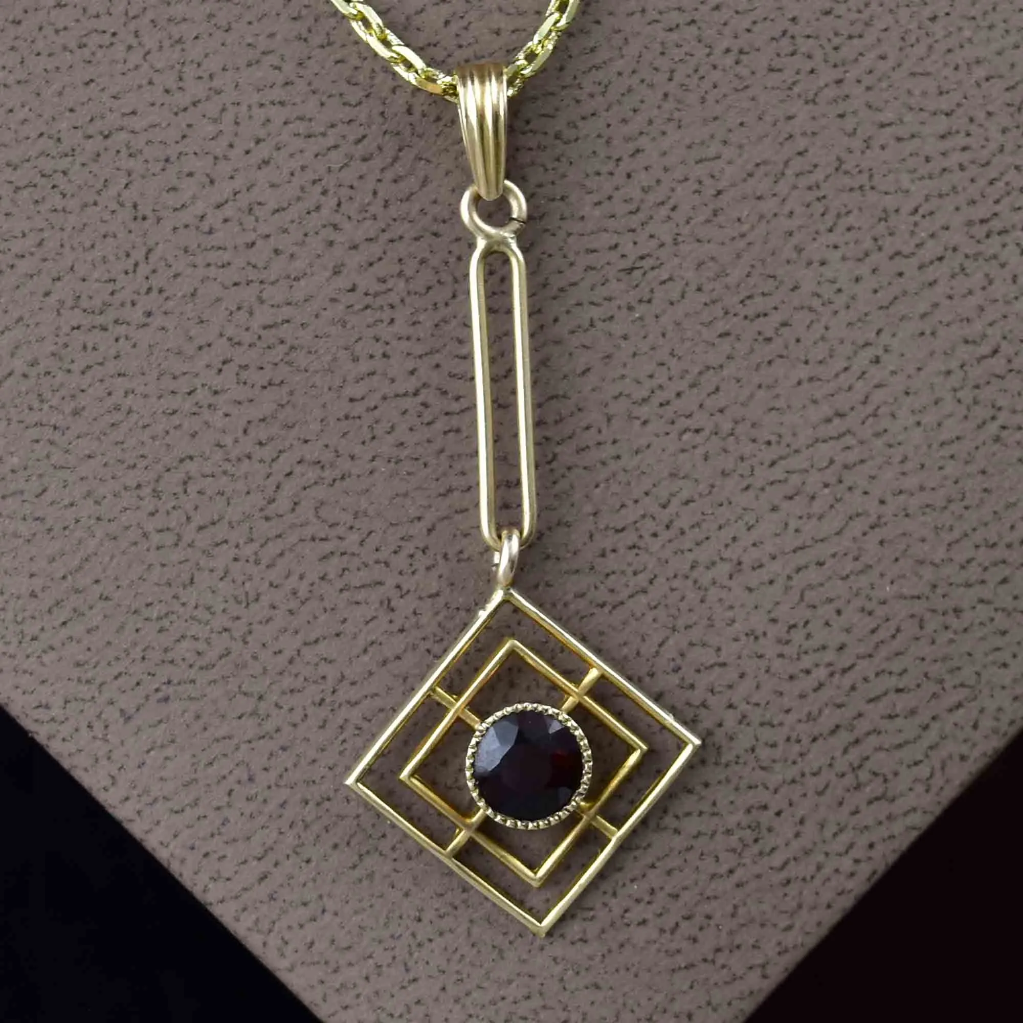 Antique 14K Gold Garnet Lavalier Pendant Necklace