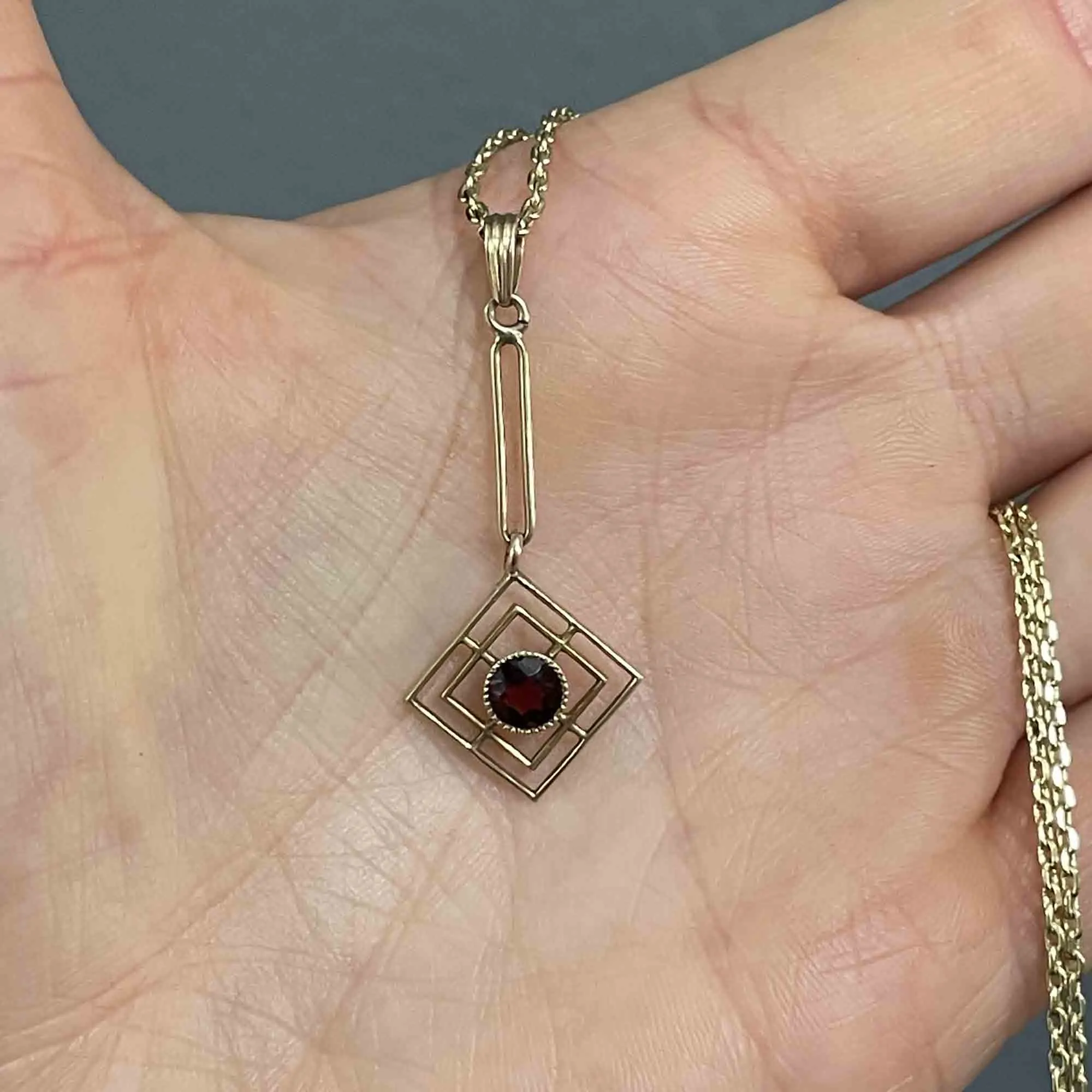 Antique 14K Gold Garnet Lavalier Pendant Necklace