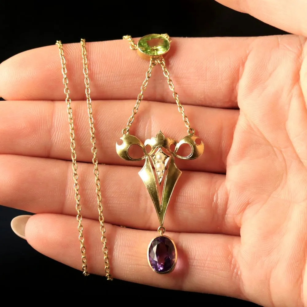 Antique Edwardian Suffragette Necklace 15Ct  2.50Ct Amethyst Circa 1910